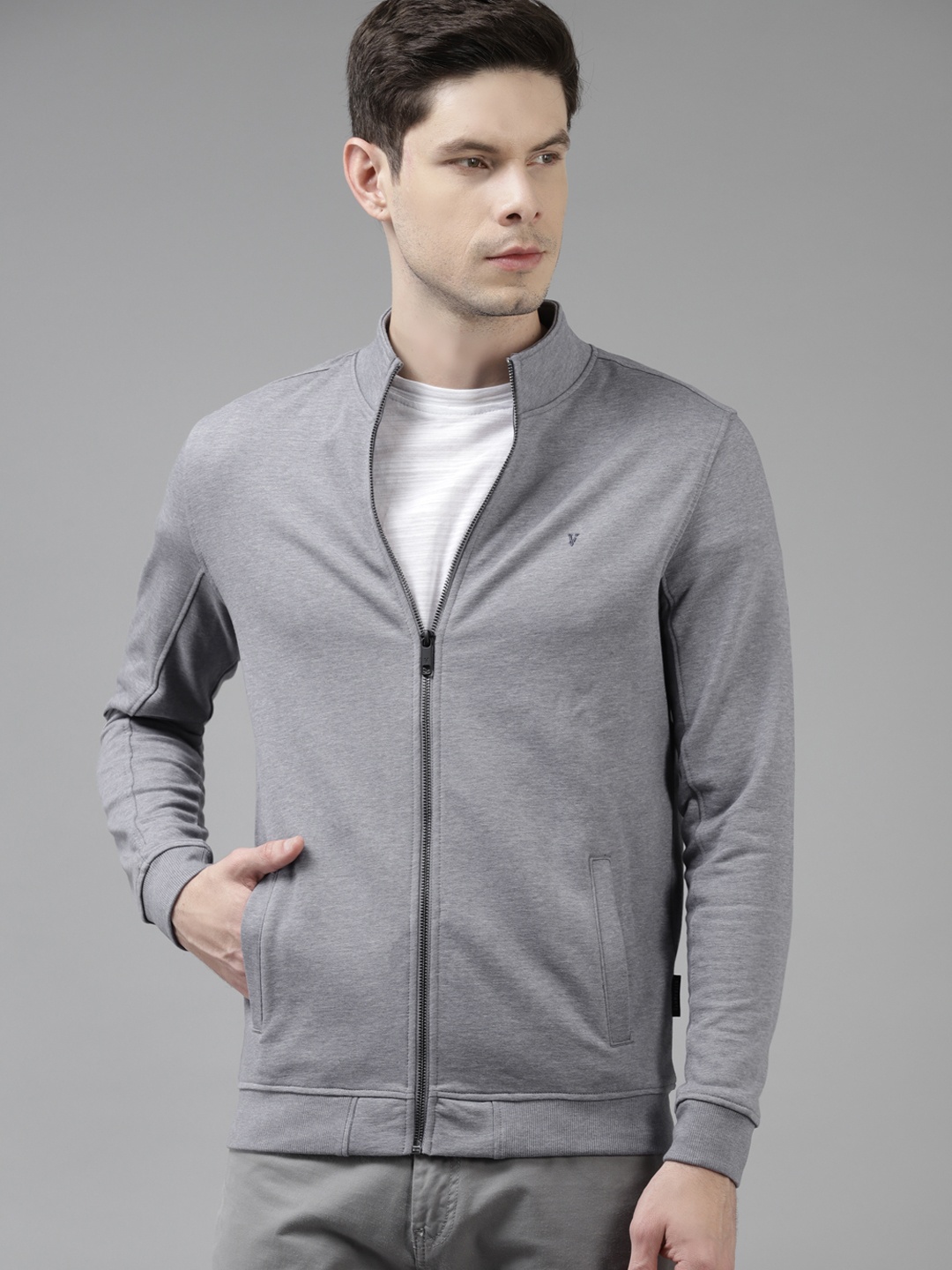 

Van Heusen Sport Men Grey Melange Solid Sweatshirt