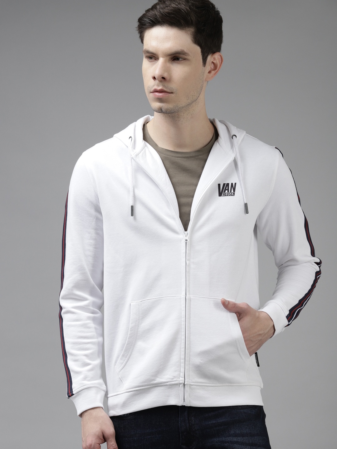 

Van Heusen Sport Men White Solid Hooded Sweatshirt