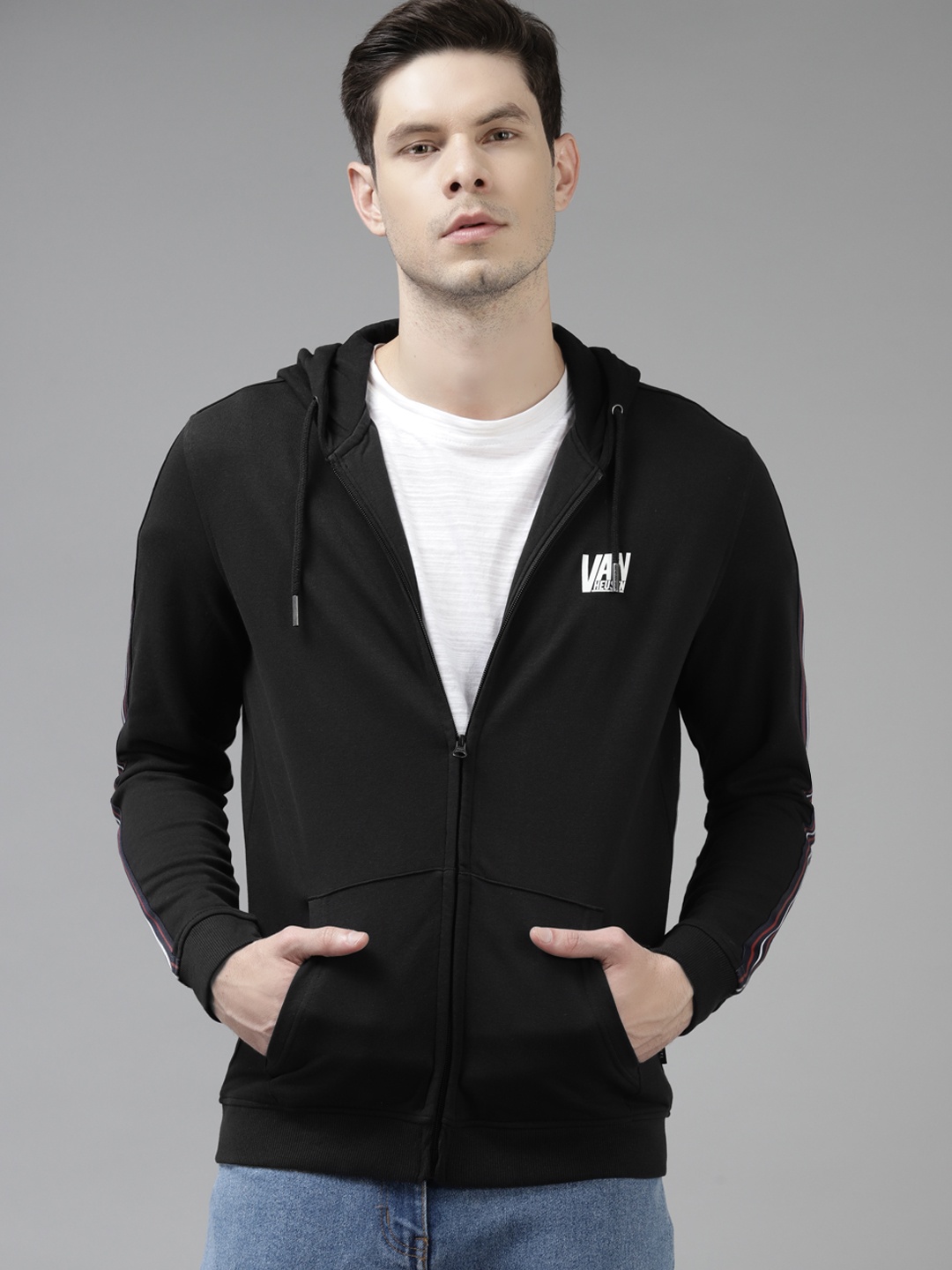 

Van Heusen Sport Men Black Solid Hooded Sweatshirt