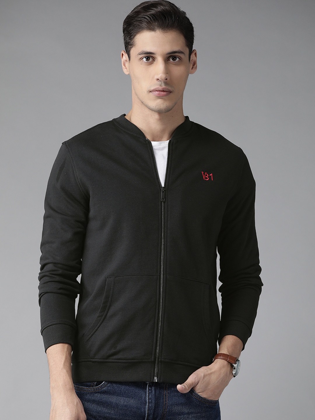 

Van Heusen Sport Men Black Solid Front-Open Sweatshirt