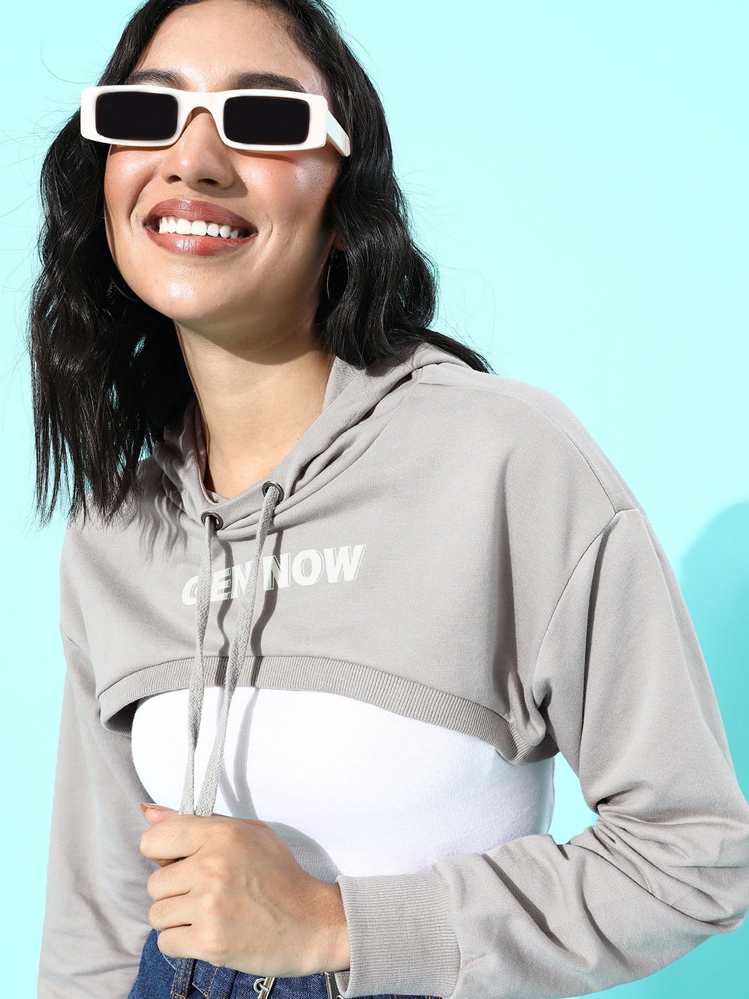 

Roadster Women Beautiful Grey Typography Cropped Sweatshirt