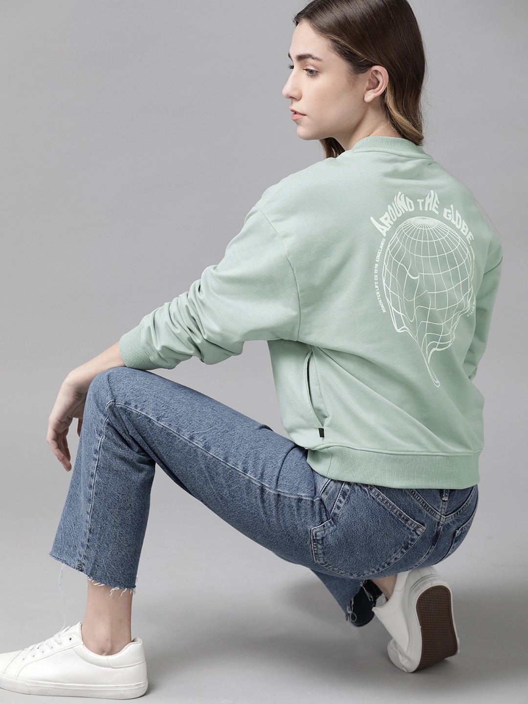 

Roadster Women Sea Green Printed Sweatshirt