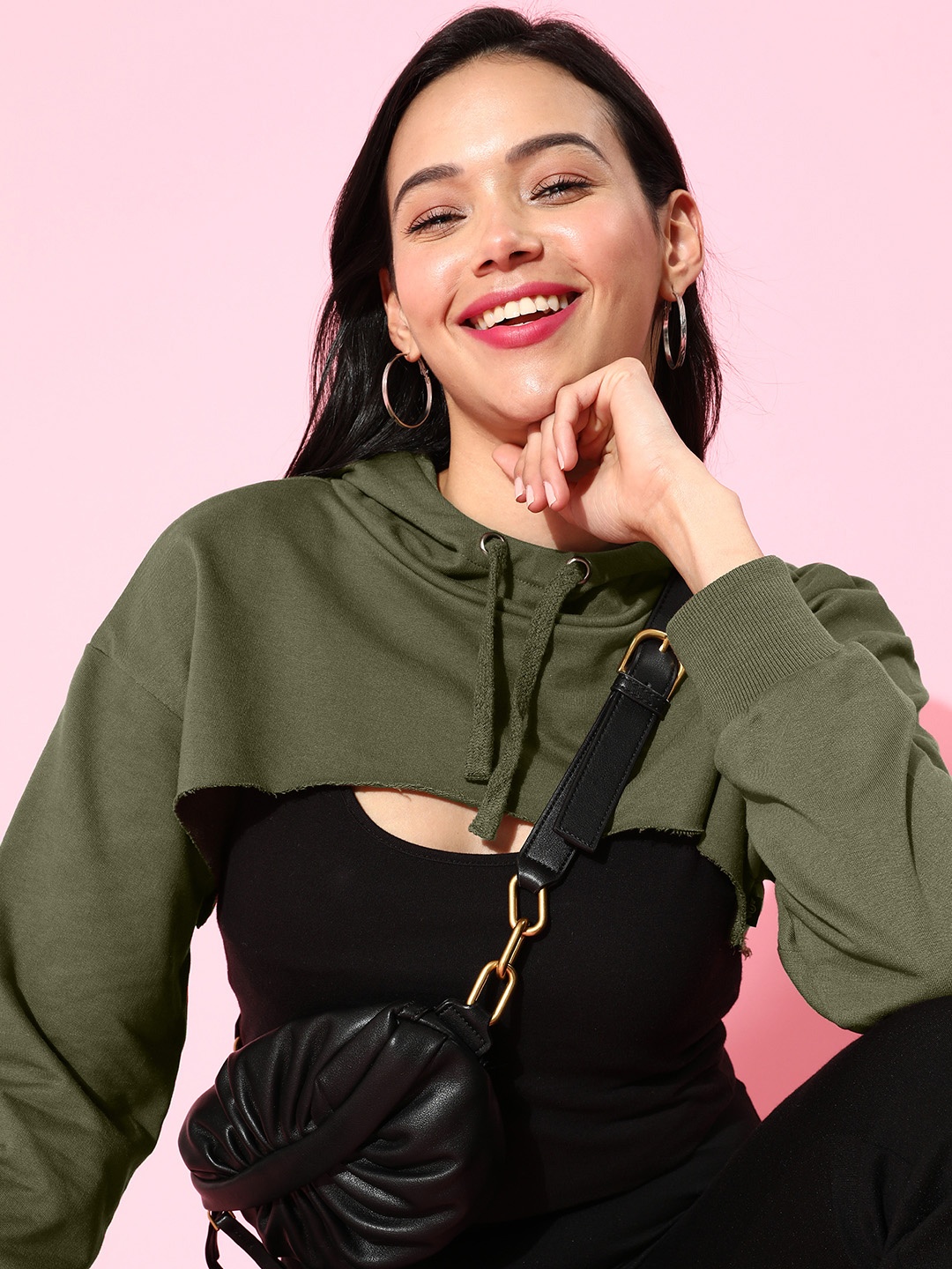 

Roadster Women Lovely Olive Solid Cropped Sweatshirt