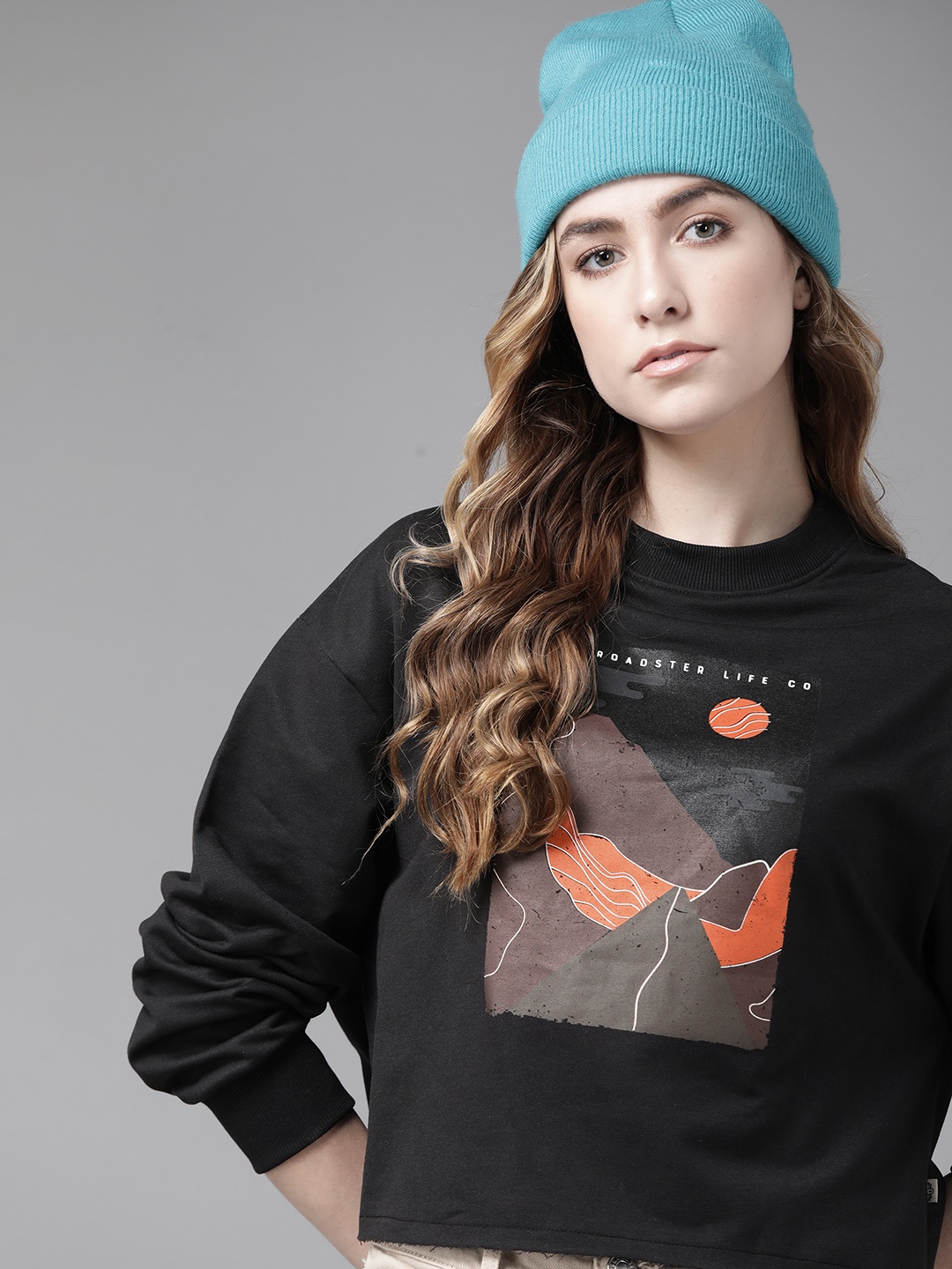 

Roadster Women Black Printed Sweatshirt