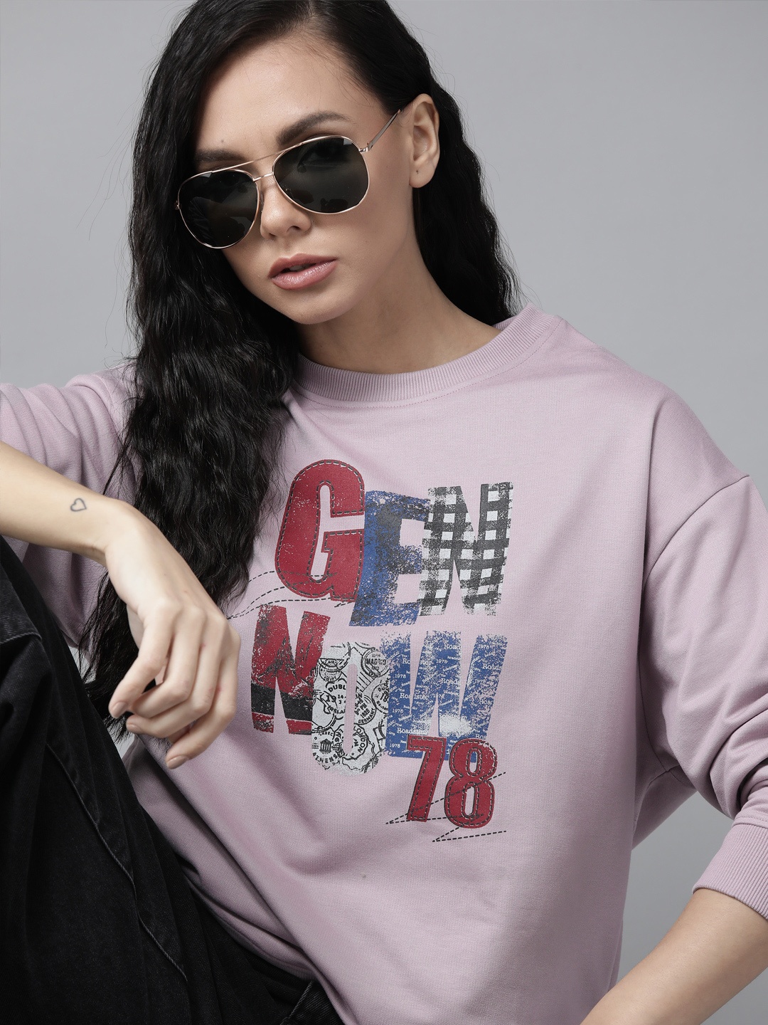 

Roadster Women Lavender Printed Sweatshirt
