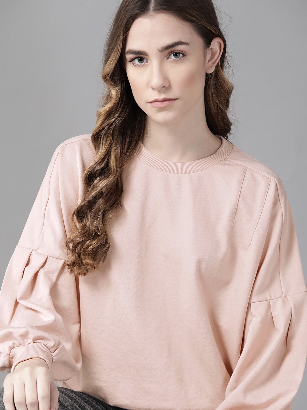

Roadster Women Pink Drop Shoulder Sweatshirt