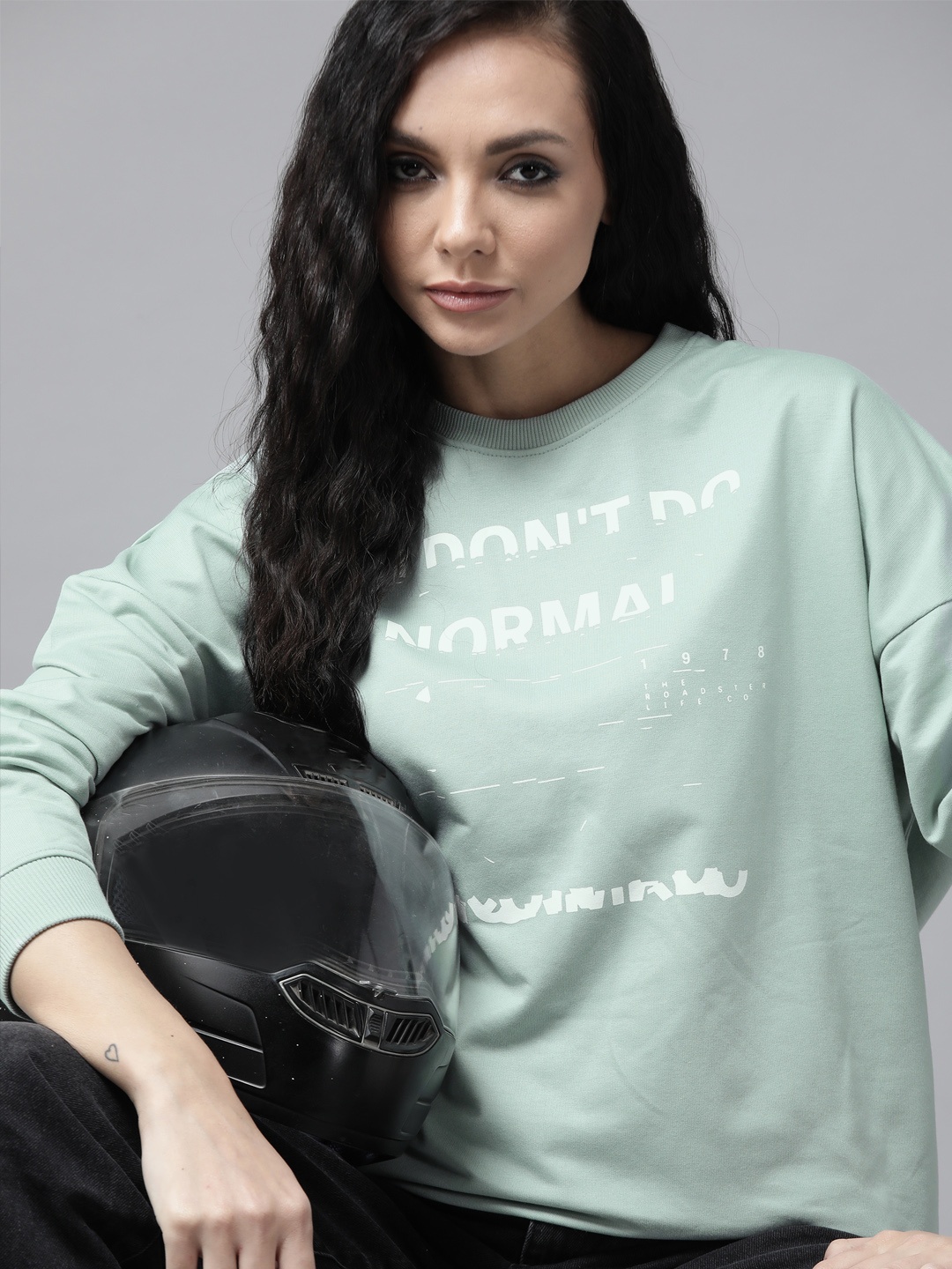 

Roadster Women Green Printed Sweatshirt