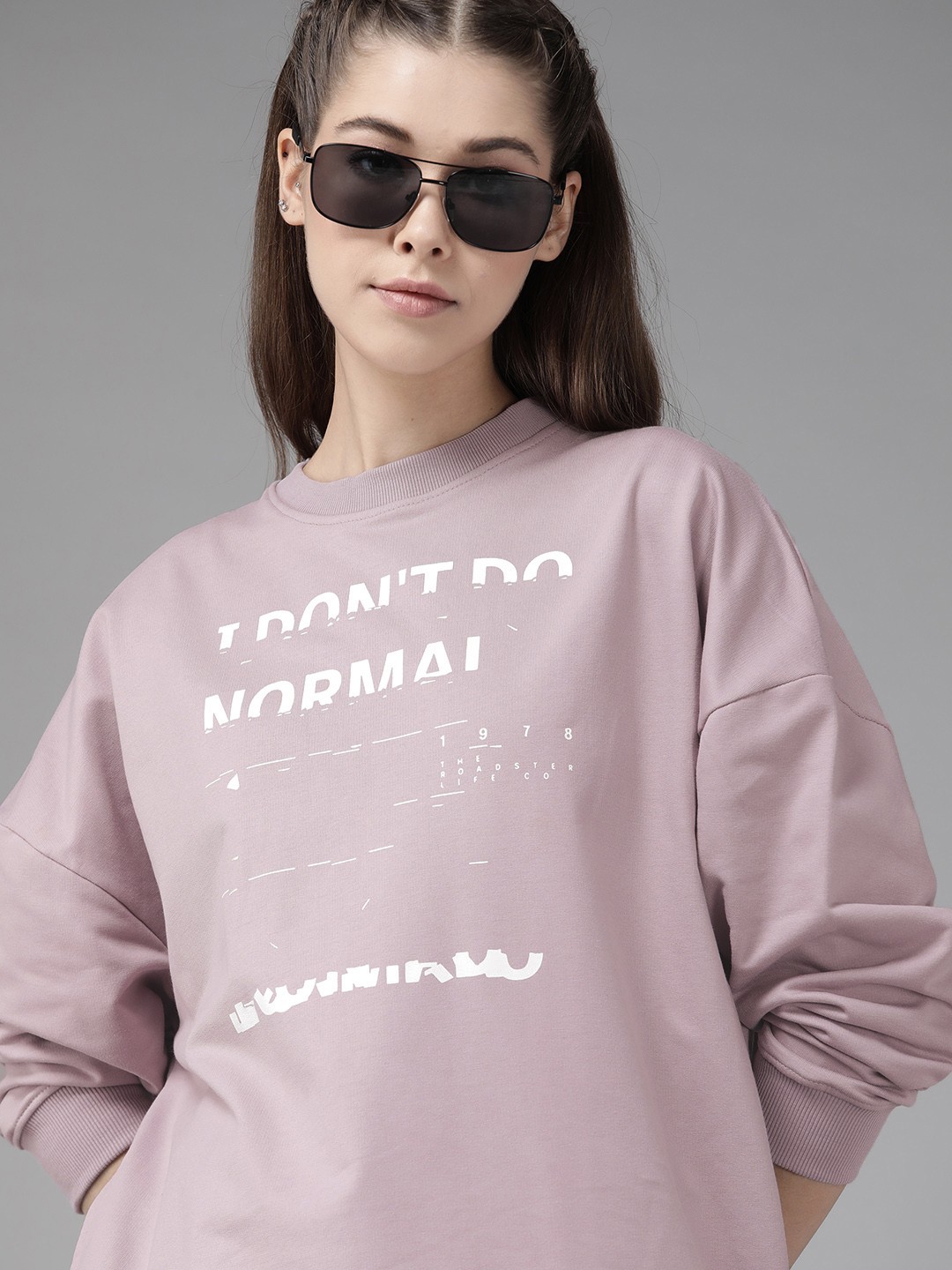 

Roadster Women Mauve & White Printed Sweatshirt