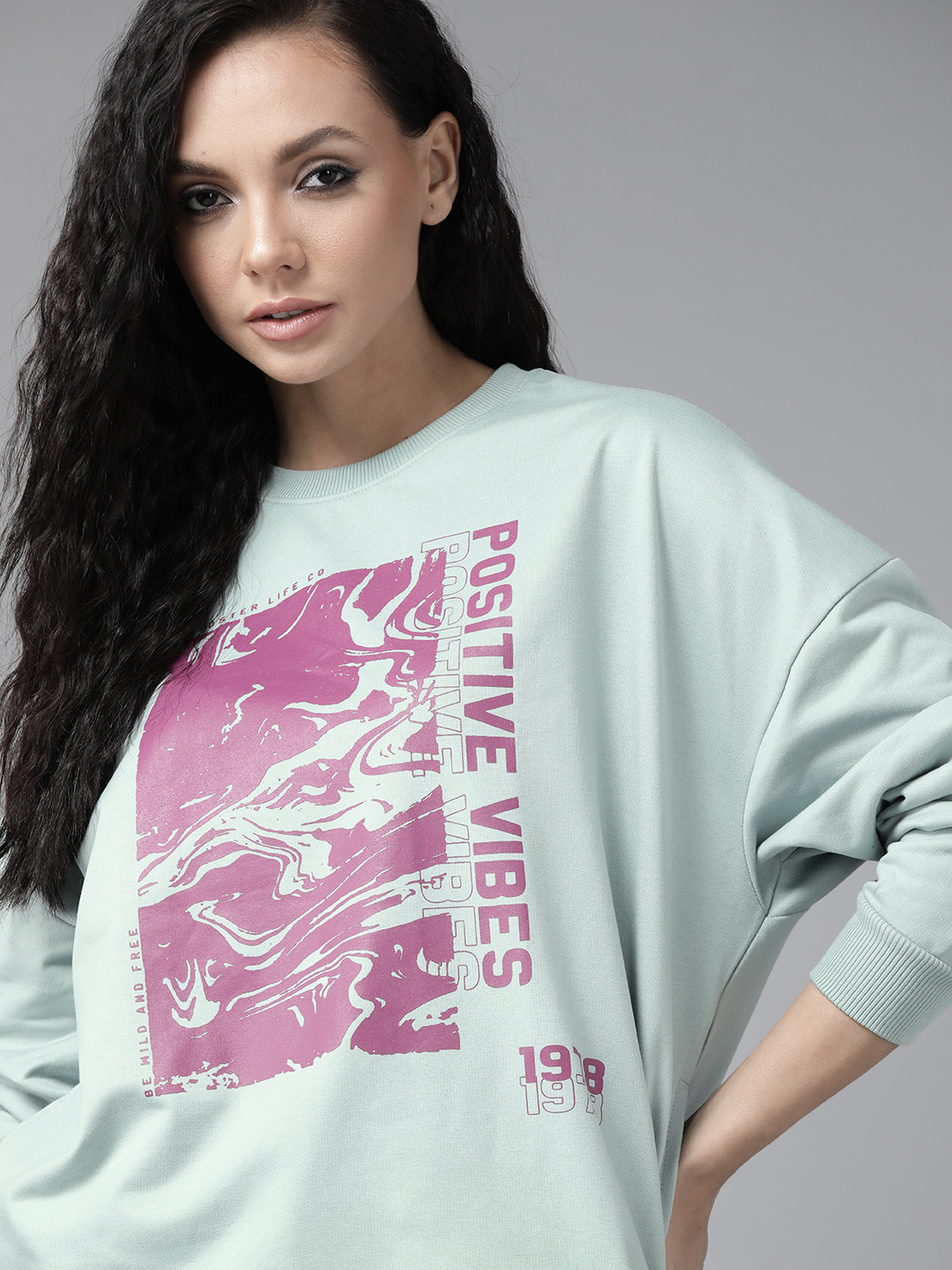 

Roadster Women Sea Green Printed Sweatshirt