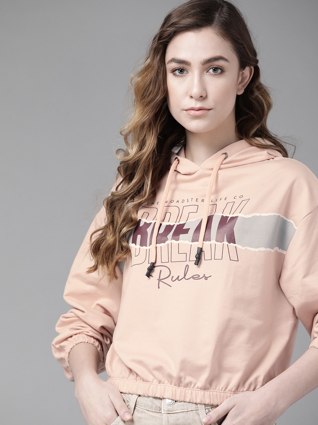 

Roadster Women Pink Printed Hooded Sweatshirt