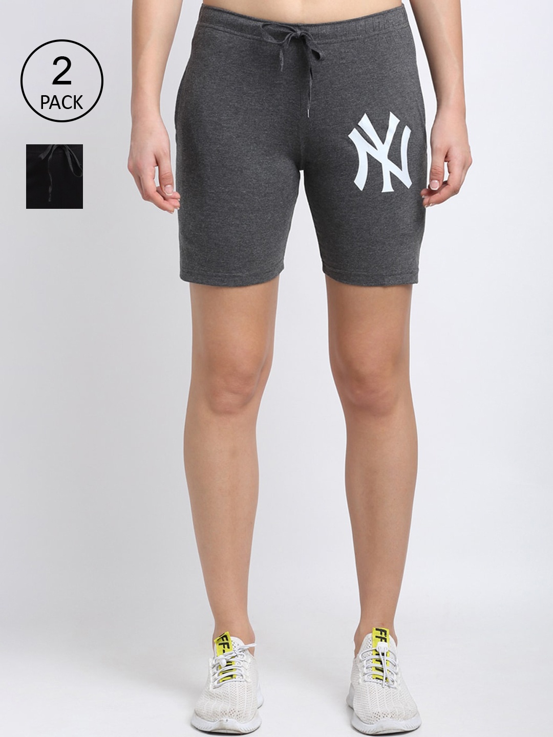 

VIMAL JONNEY Women Grey Printed Mid-Rise Sports Shorts