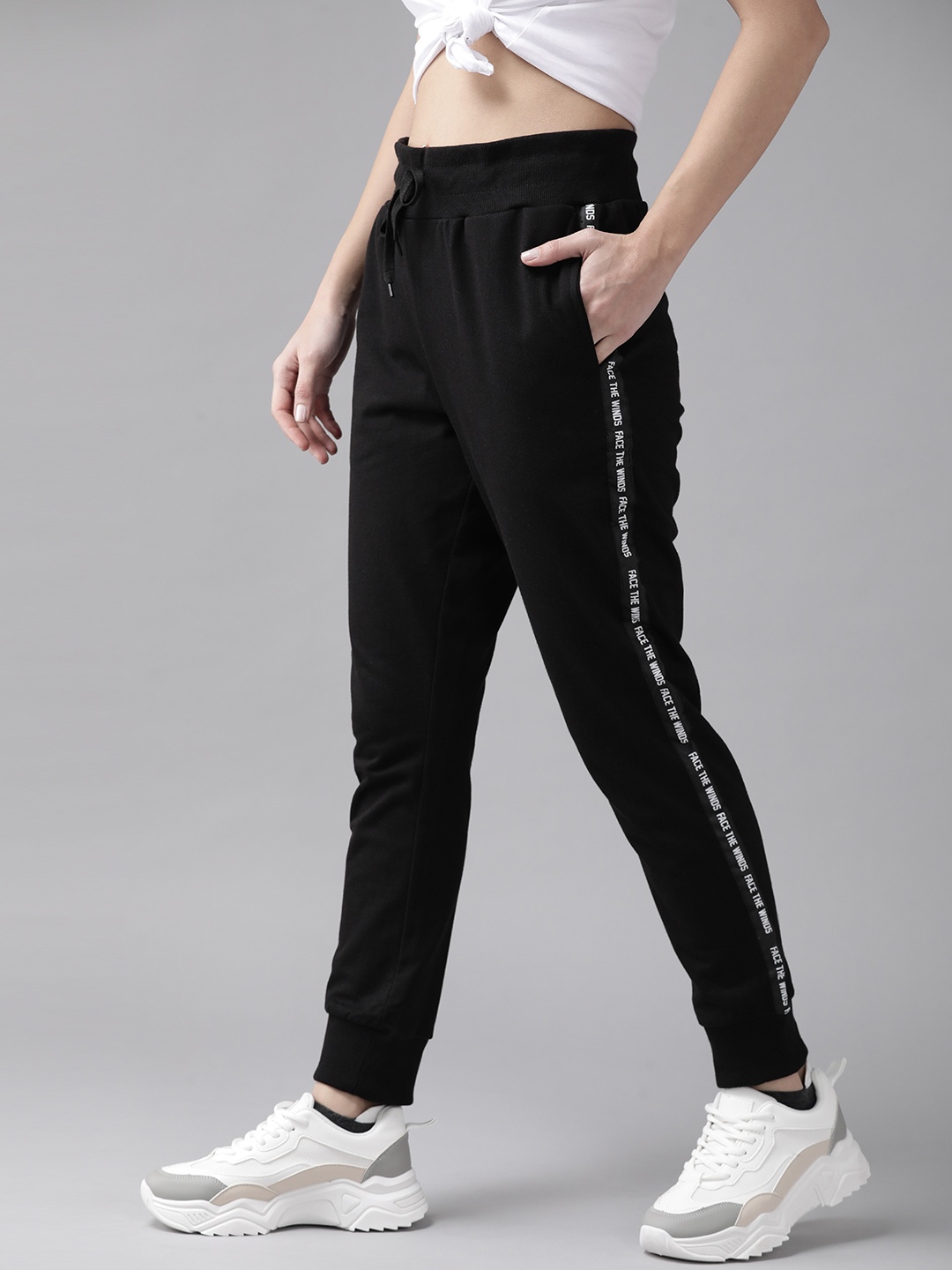 

Roadster Women Black Solid Joggers with Side Taping