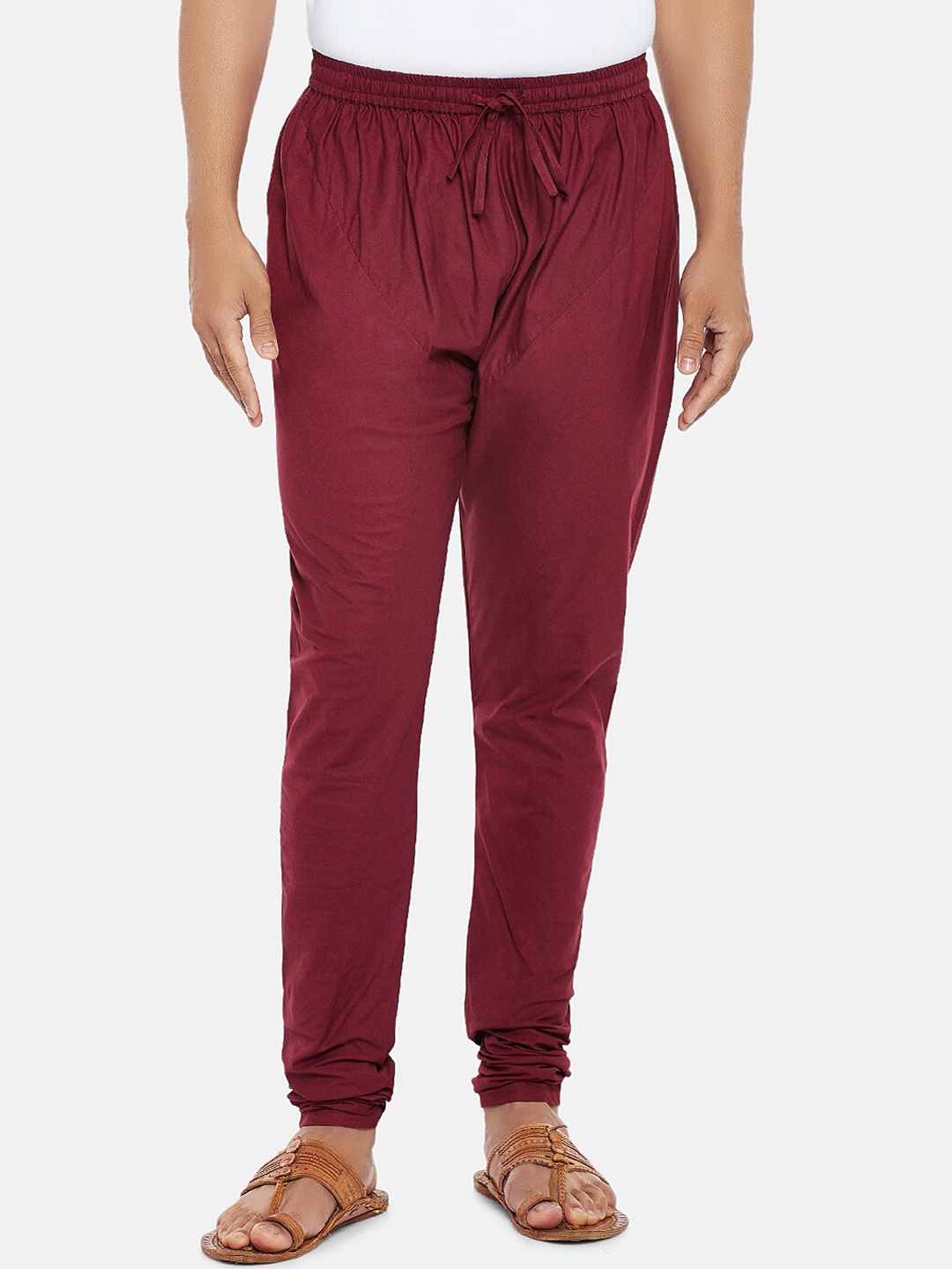 

indus route by Pantaloons Men Maroon Solid Pure Cotton Churidar