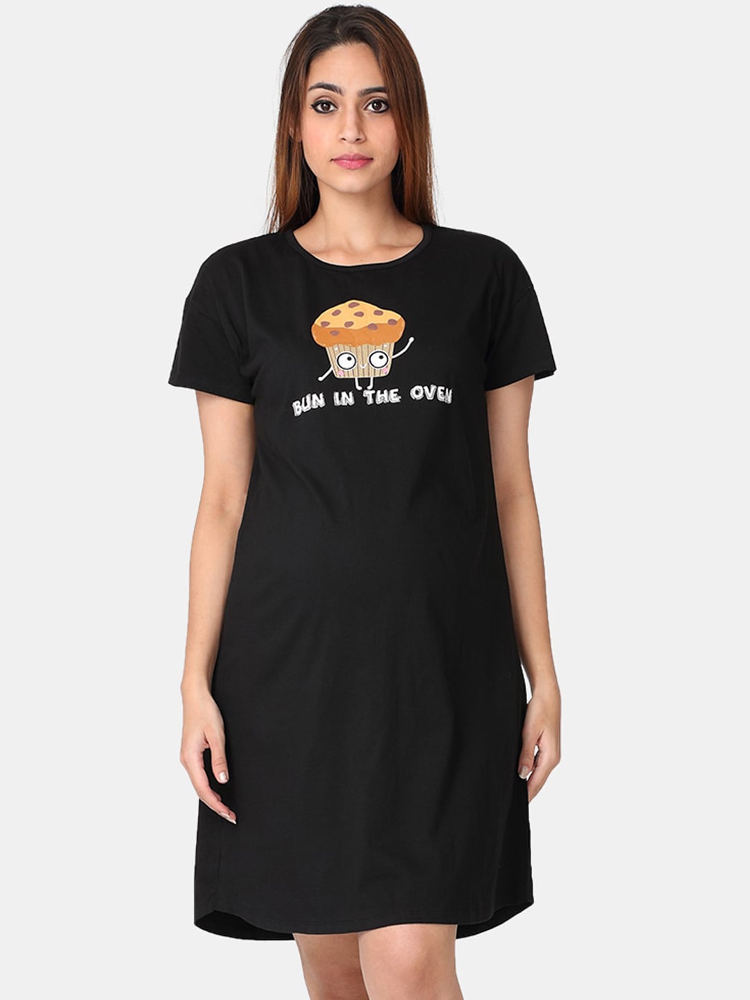 

The Mom Store Women Black Printed Maternity T-shirt Dress