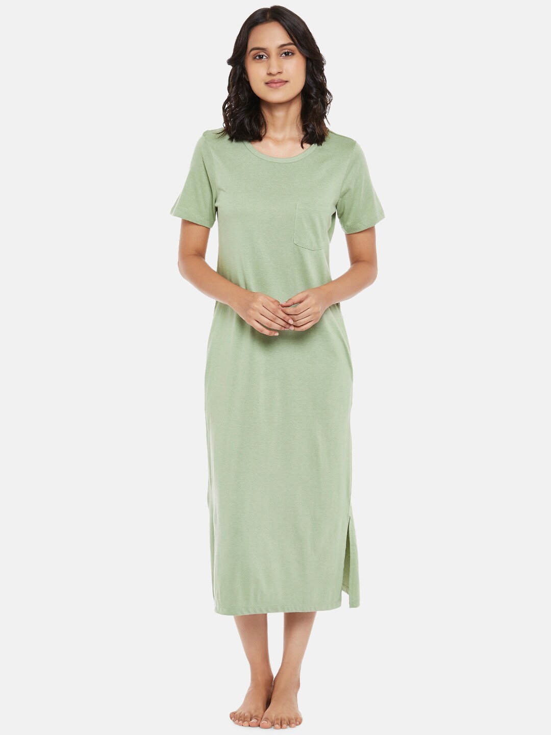 

Dreamz by Pantaloons Women Olive Green Solid Nightdress