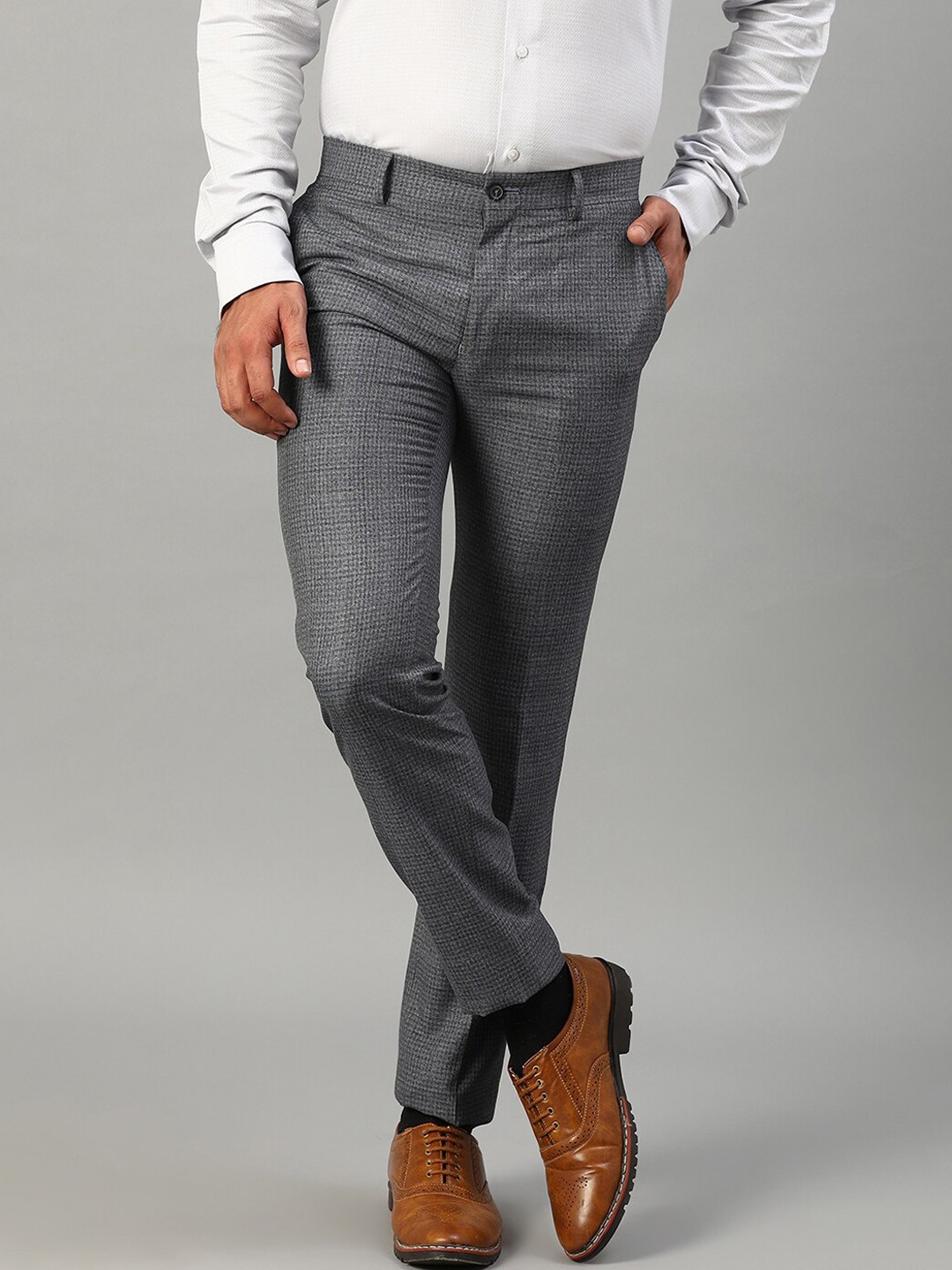 

HARSAM Men Grey Slim Fit Formal Trousers