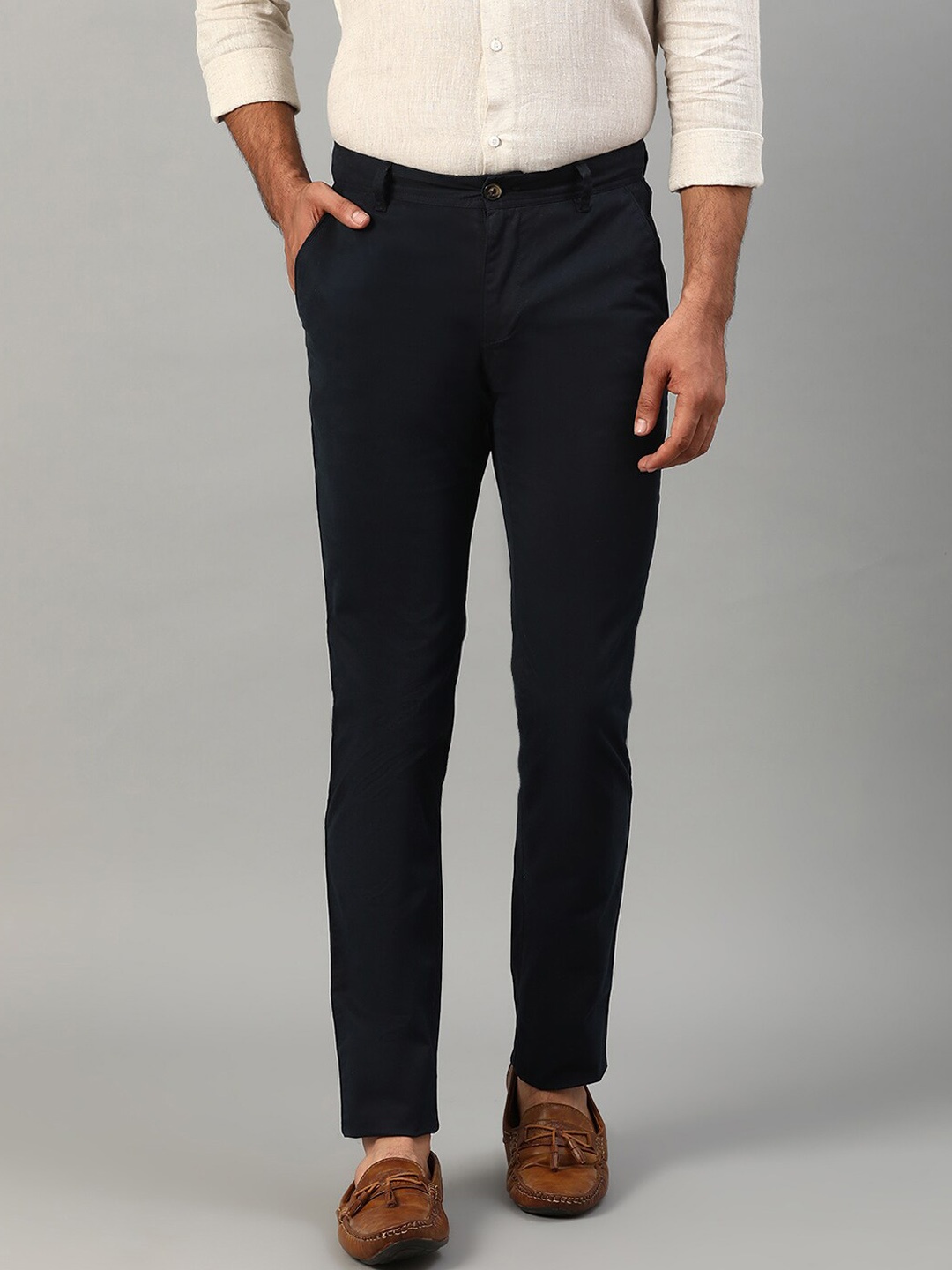 

HARSAM Men Navy Blue Slim Fit Trousers