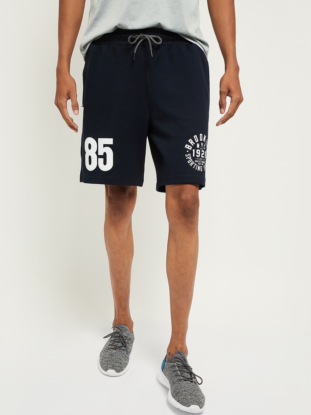 

max Men Navy Blue & White Typography Printed Regular Shorts