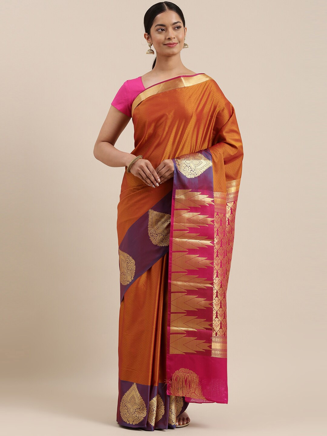 

The Chennai Silks Coral & Pink Art Silk Saree