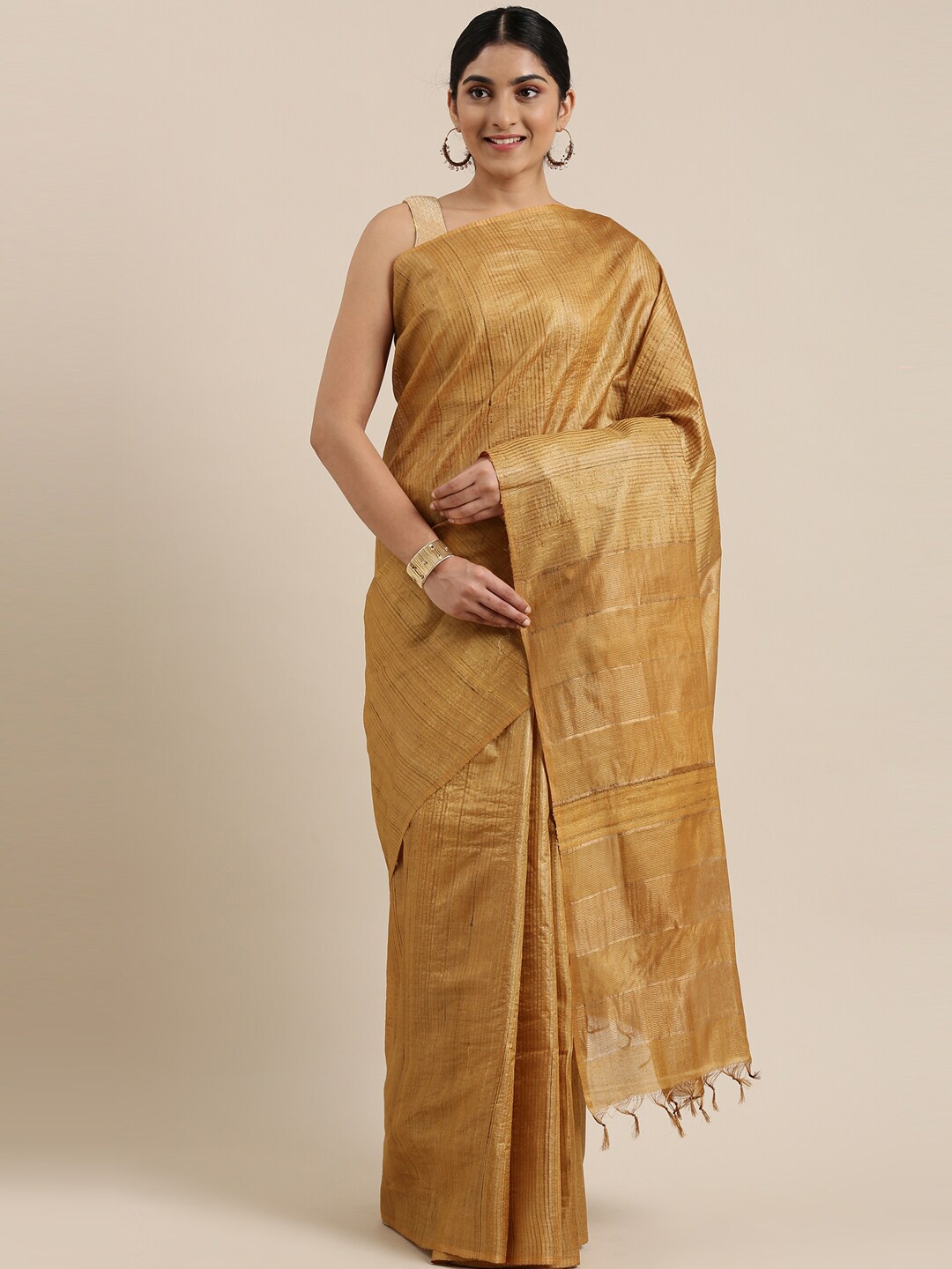 

The Chennai Silks Golden Striped Saree, Gold
