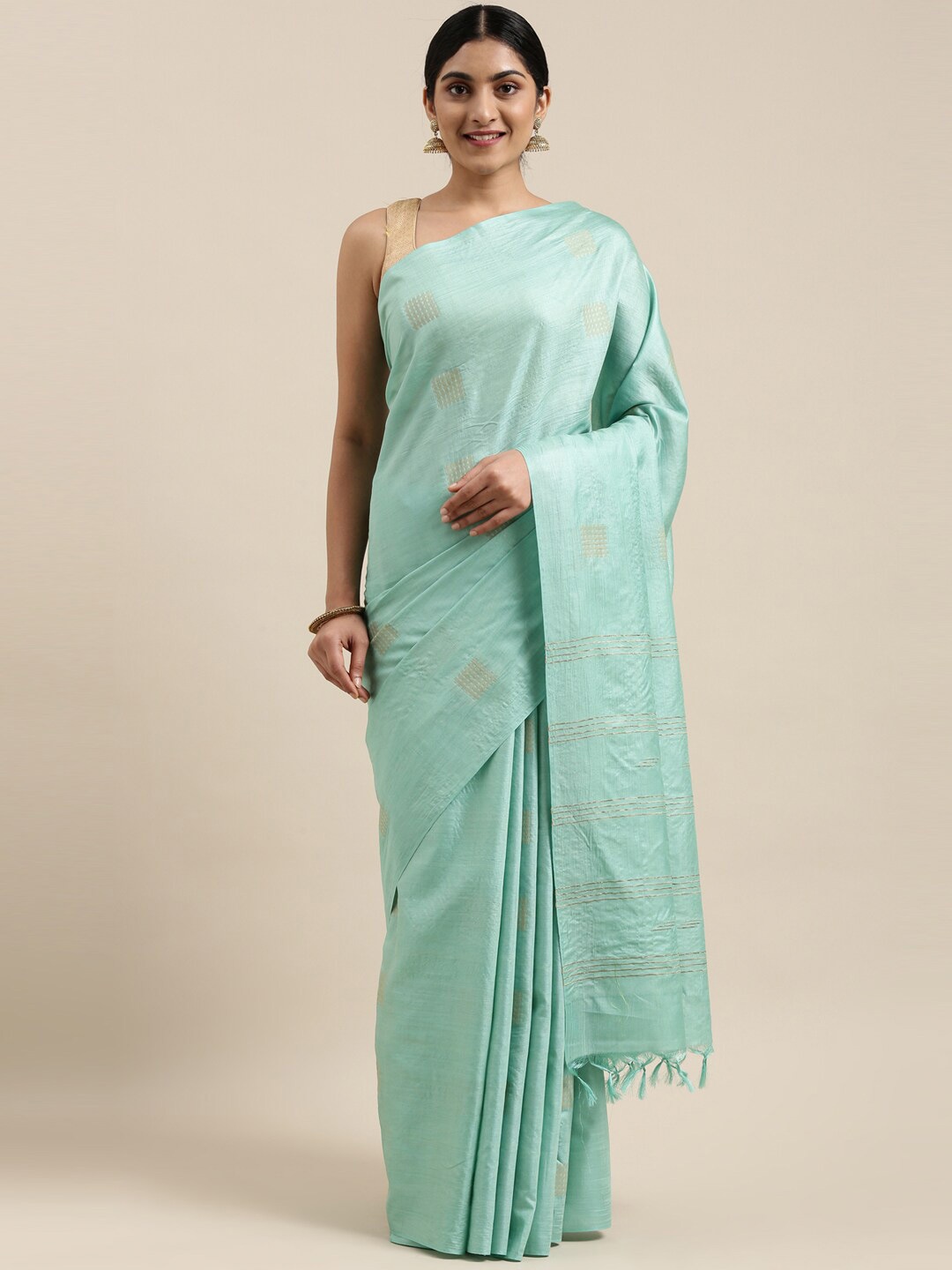 

The Chennai Silks Turquoise Blue & Gold-Toned Woven Design Saree