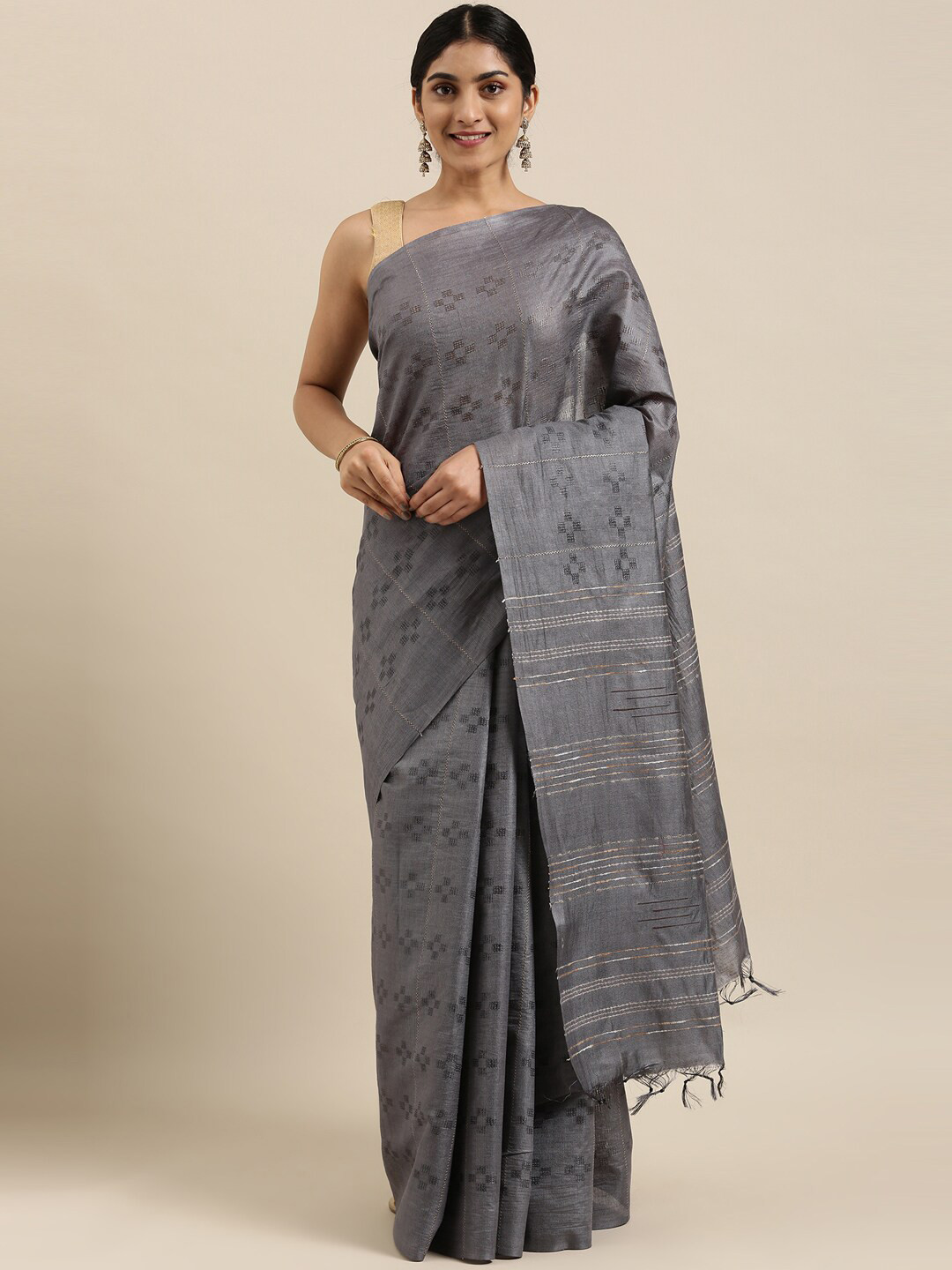 

The Chennai Silks Grey Woven Design Saree