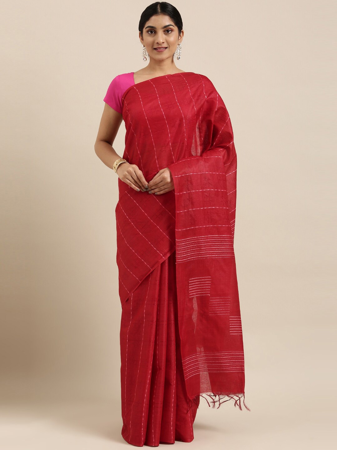 

The Chennai Silks Red & White Striped Saree