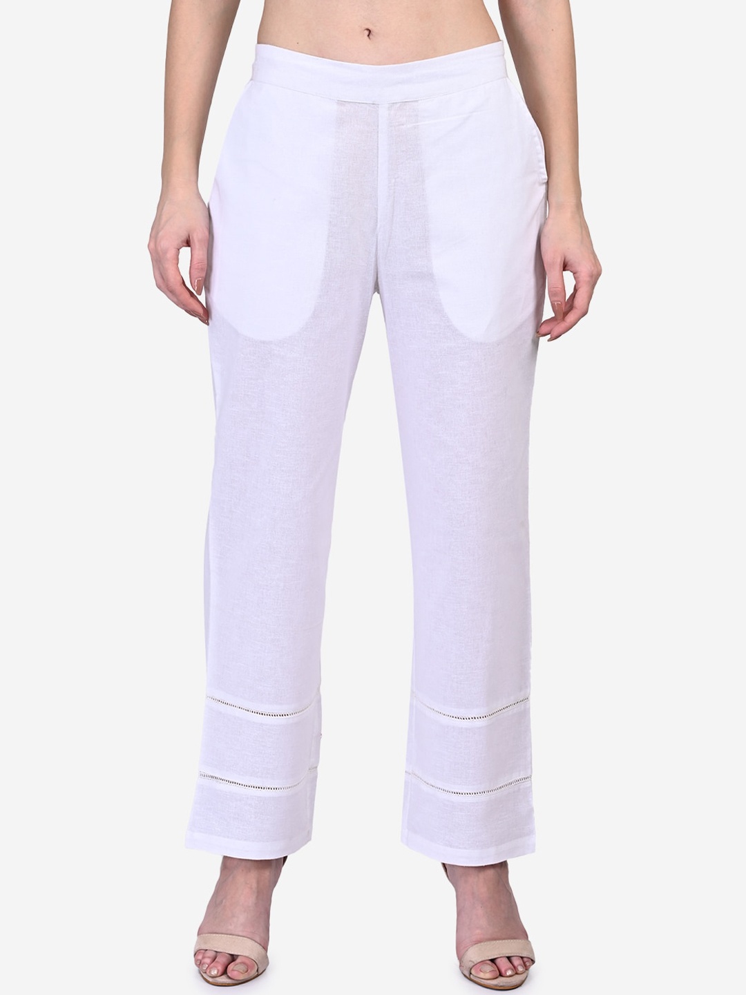 

Be Indi Women White Straight Fit Trousers