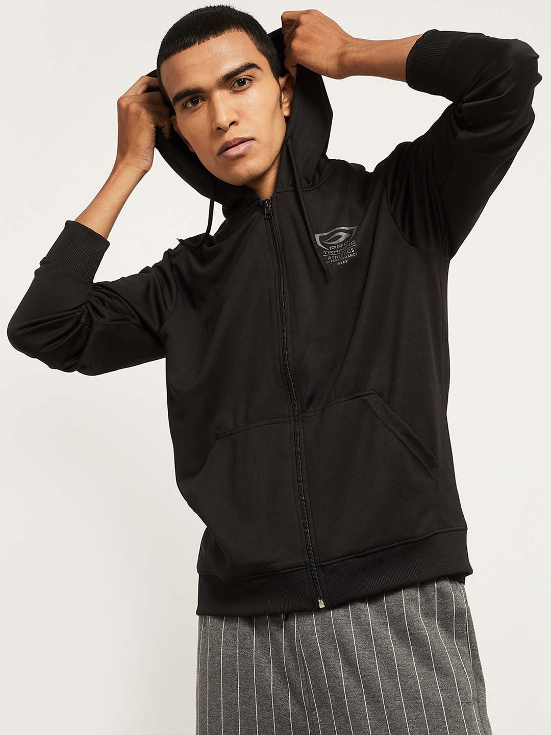 

max Men Black Hooded Sweatshirt