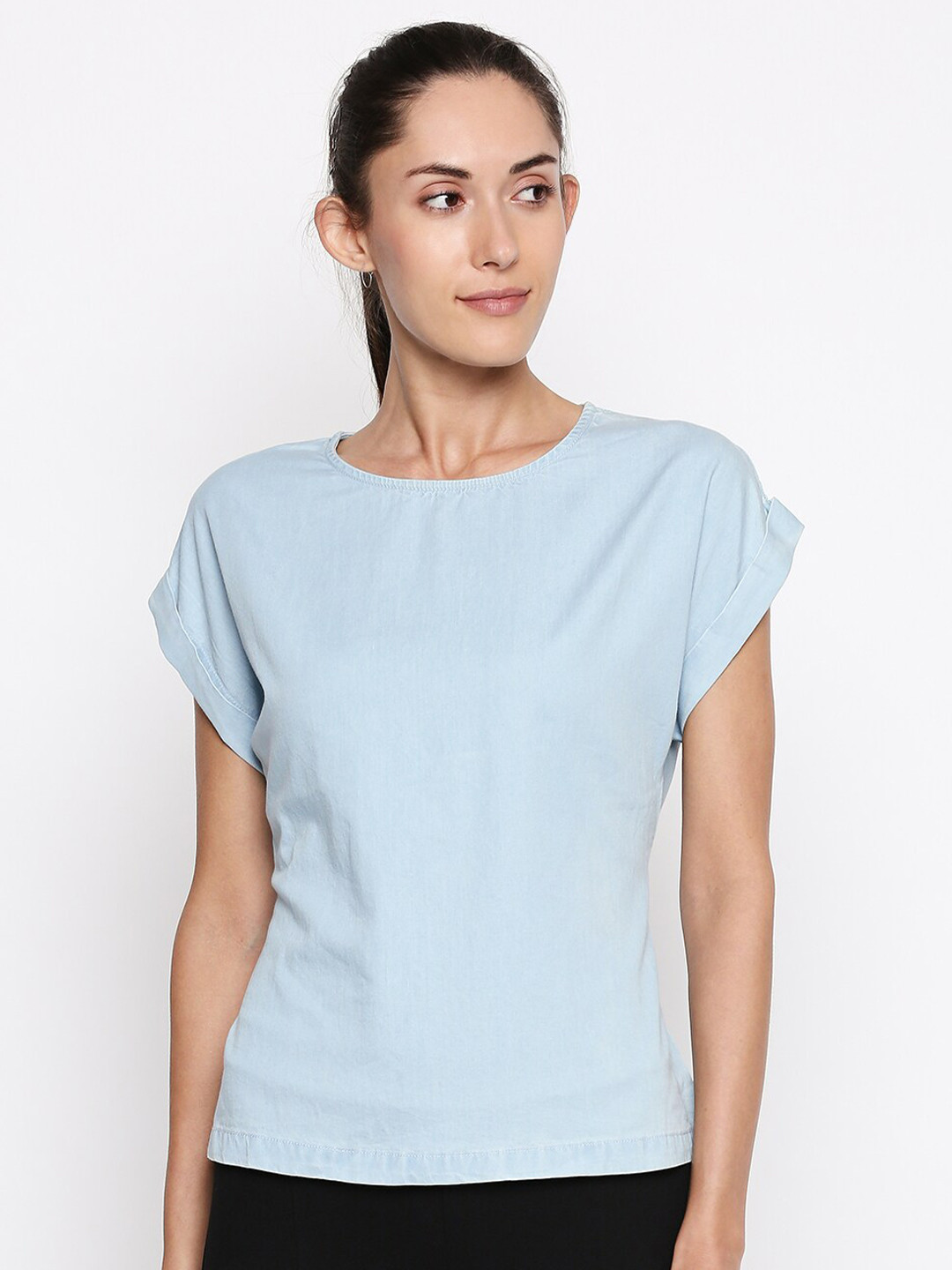 

People Women Blue Extended Sleeves Cotton Top
