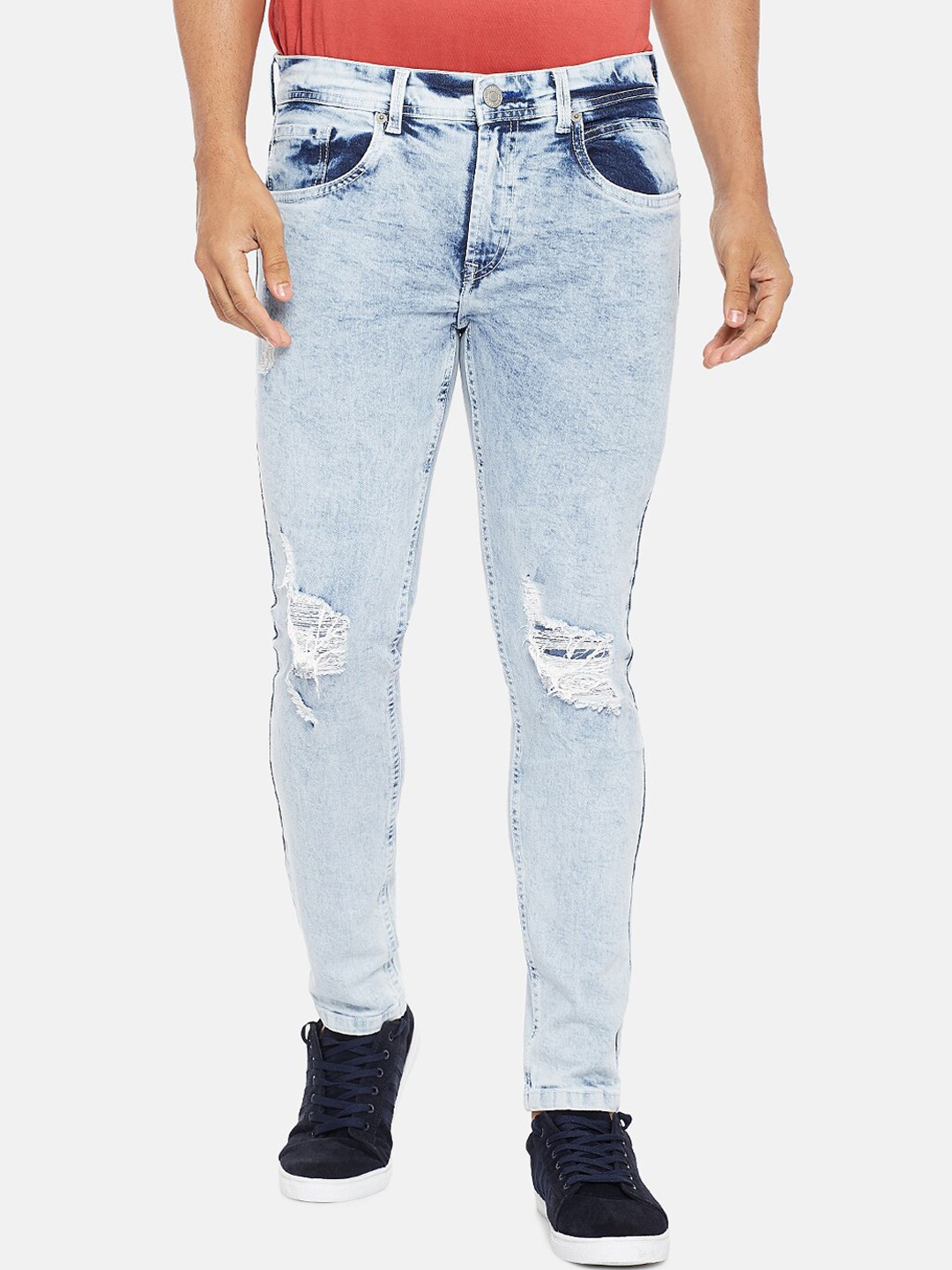 

People Men Blue Skinny Fit Mildly Distressed Heavy Fade Jeans