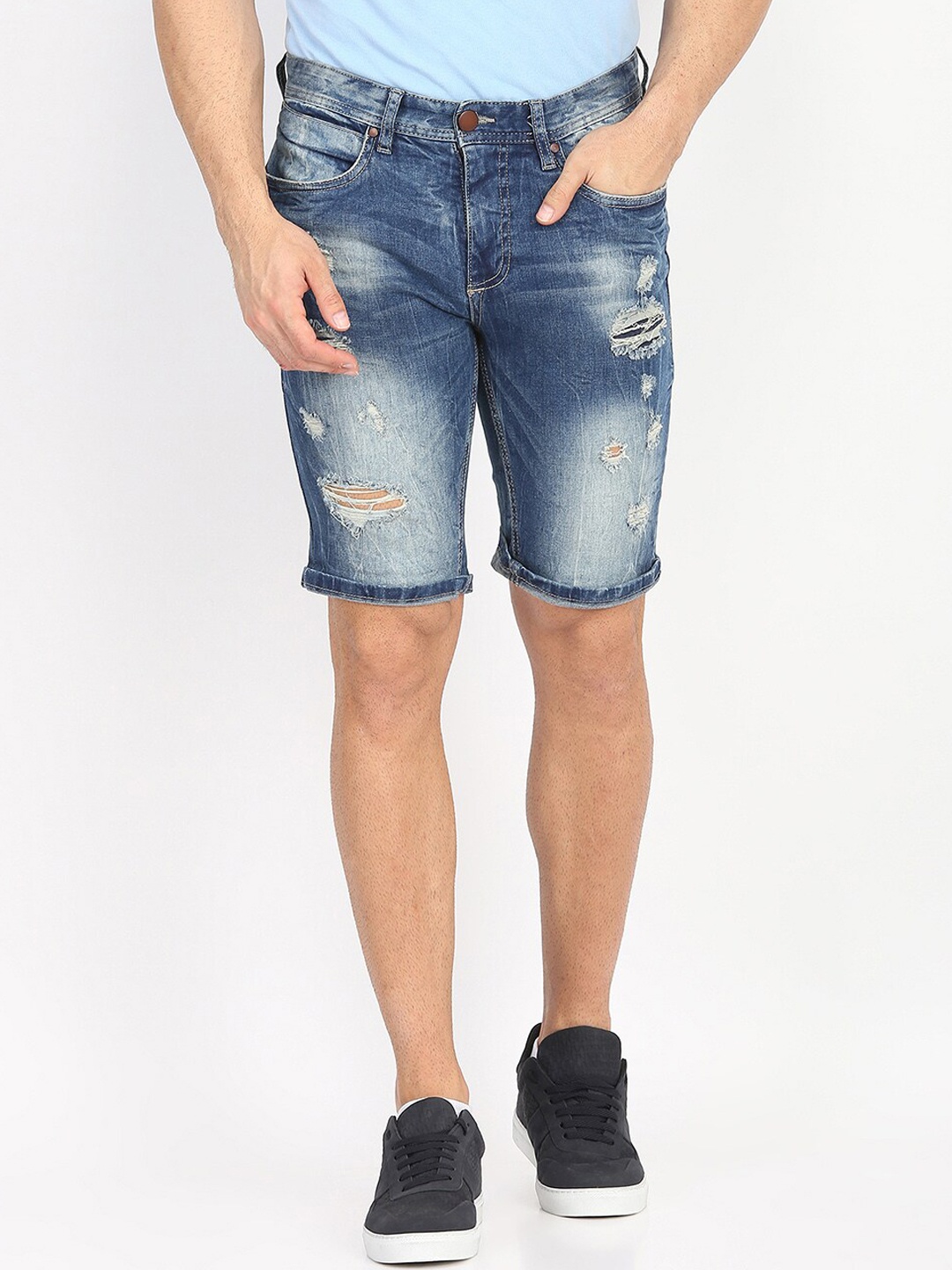 

LINDBERGH Men Blue Washed Slim Fit Denim Shorts