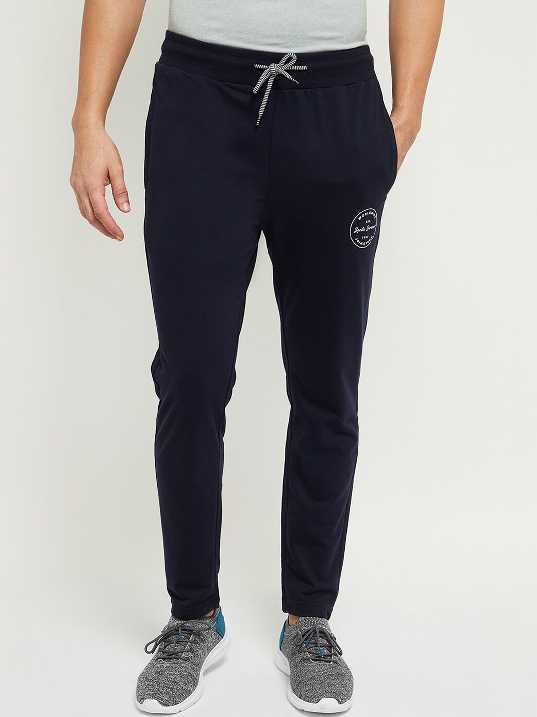 

max Men Navy Blue Solid Track Pants