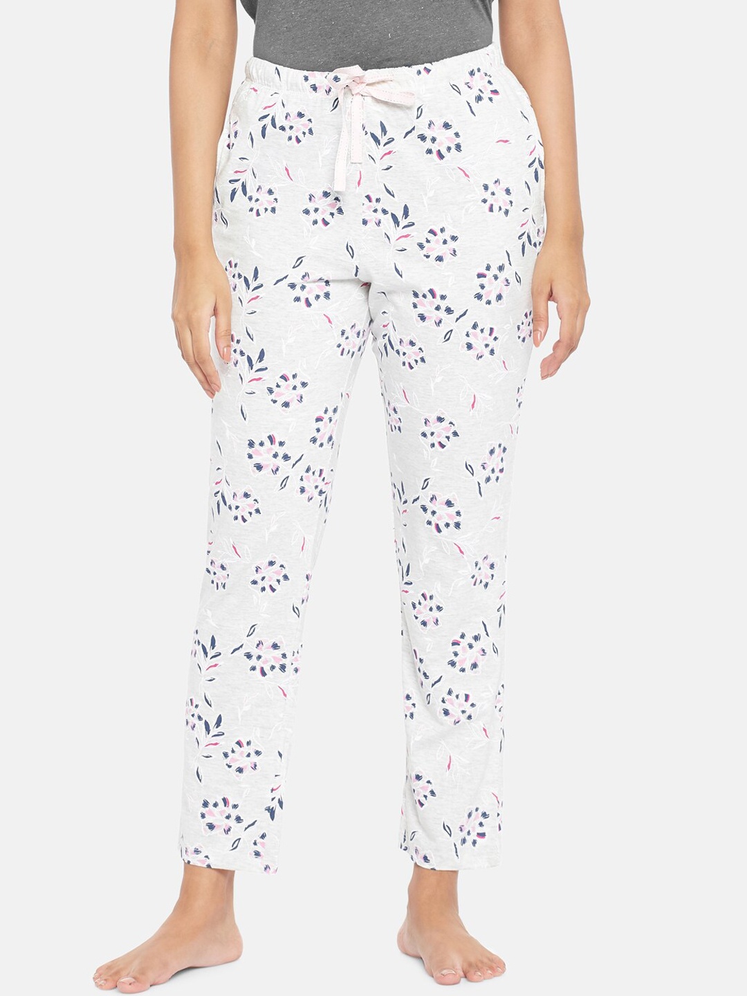 

Dreamz by Pantaloons Women Grey & Blue Floral Printed Lounge Pants
