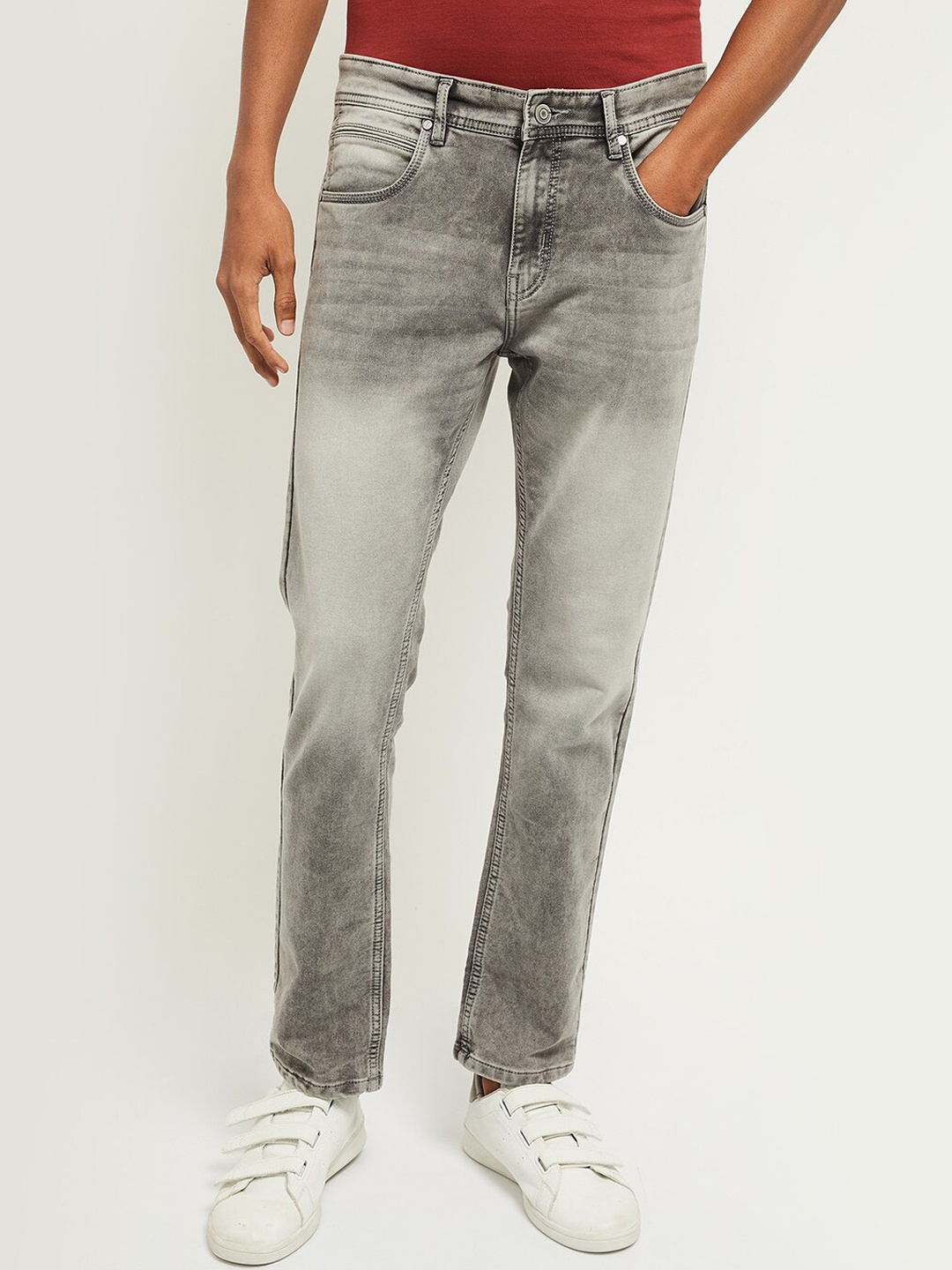 

max Men Grey Heavy Fade Stretchable Jeans