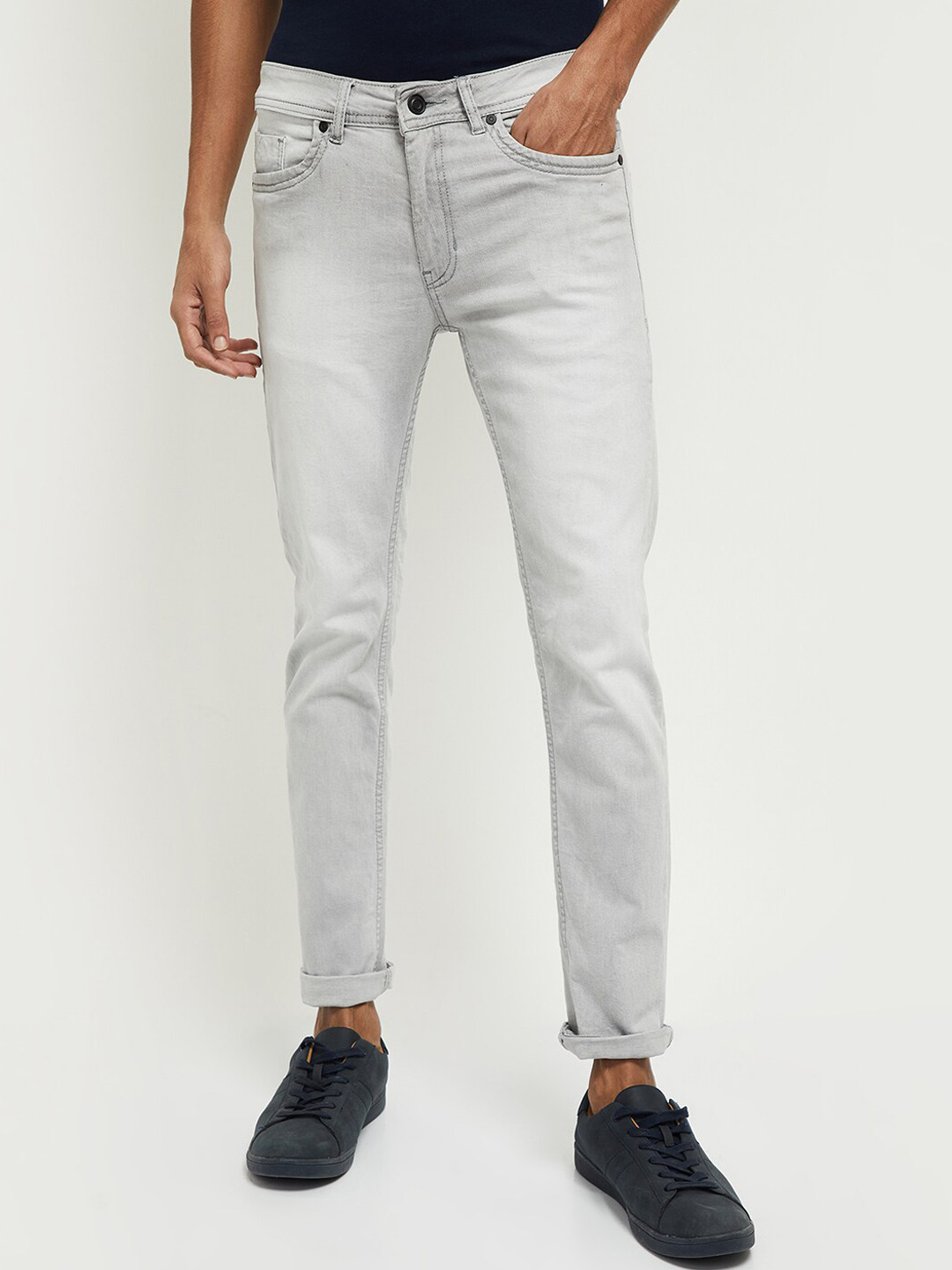 

max Men Grey Heavy Fade Clean Look Stretchable Jeans