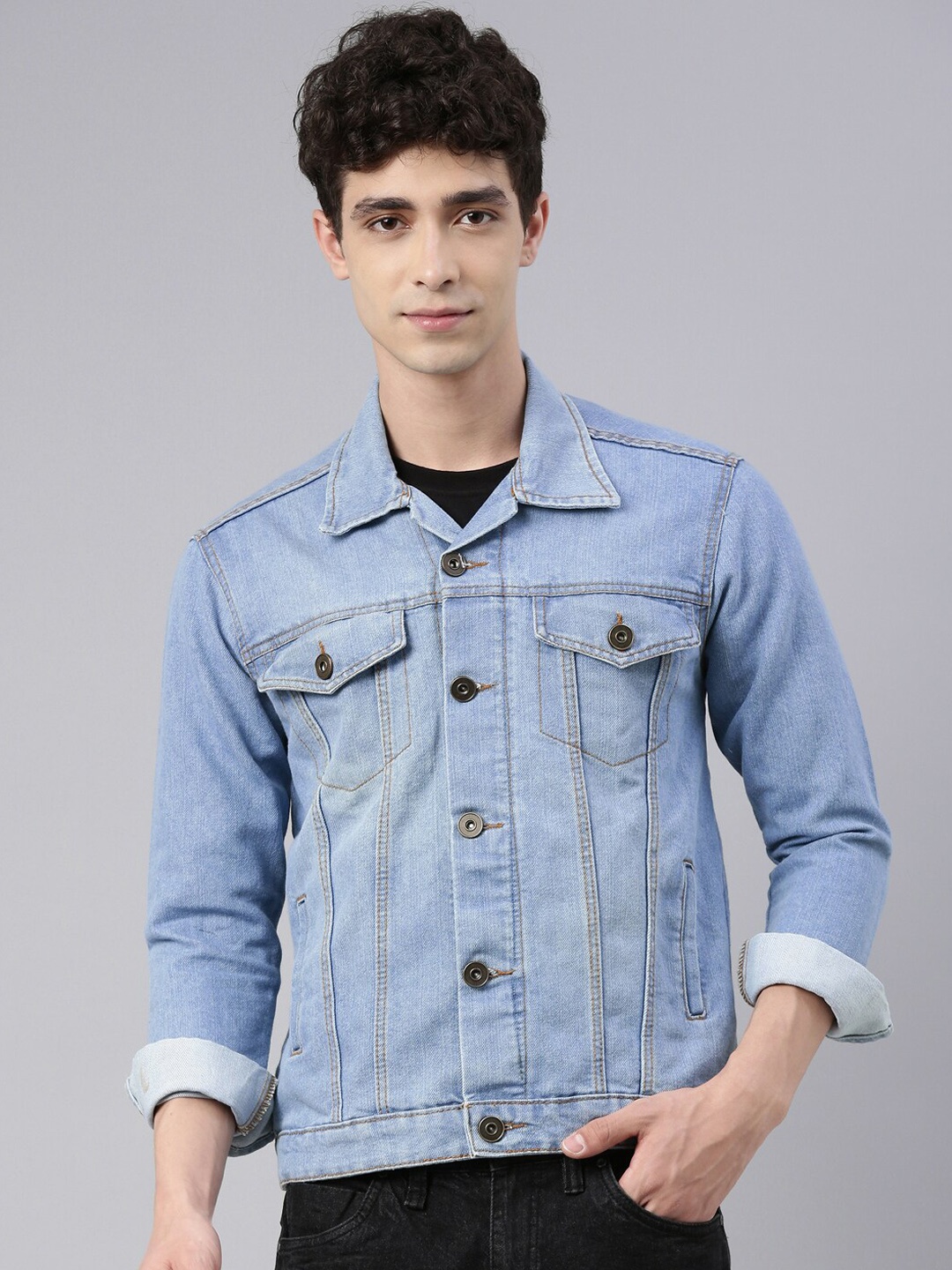 

CINOCCI Men Blue Washed Lightweight Denim Jacket