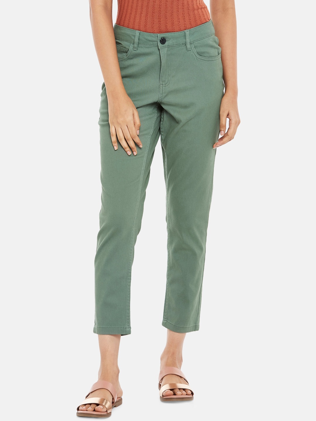 

Honey by Pantaloons Women Olive Green Slim Fit Trousers