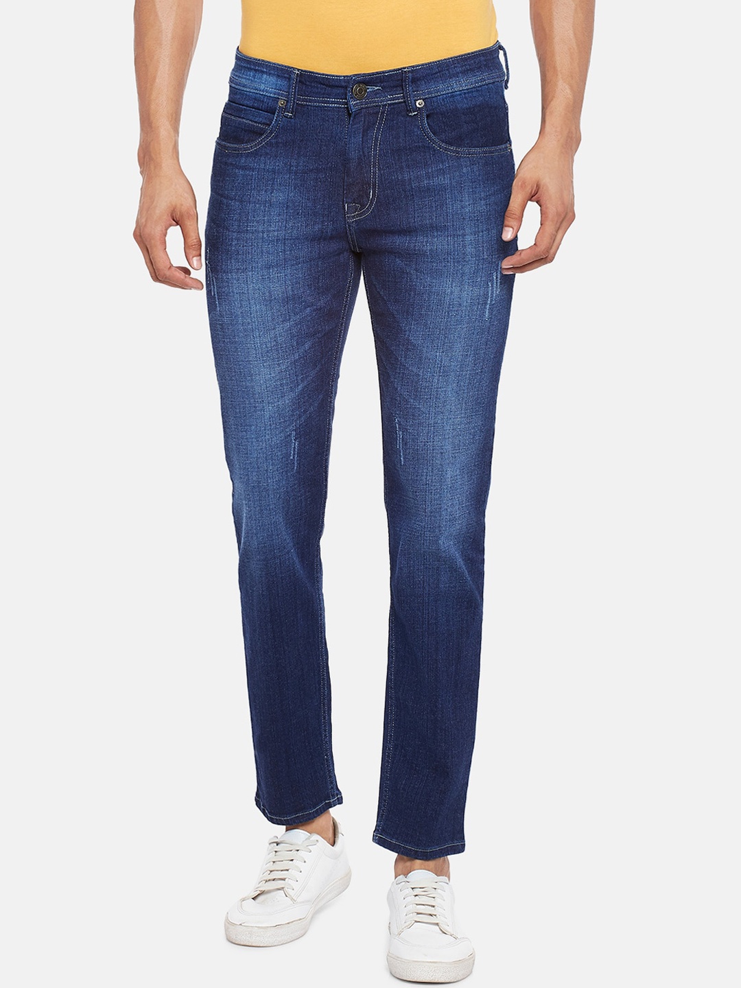 

People Men Blue Skinny Fit Low Distress Light Fade Jeans