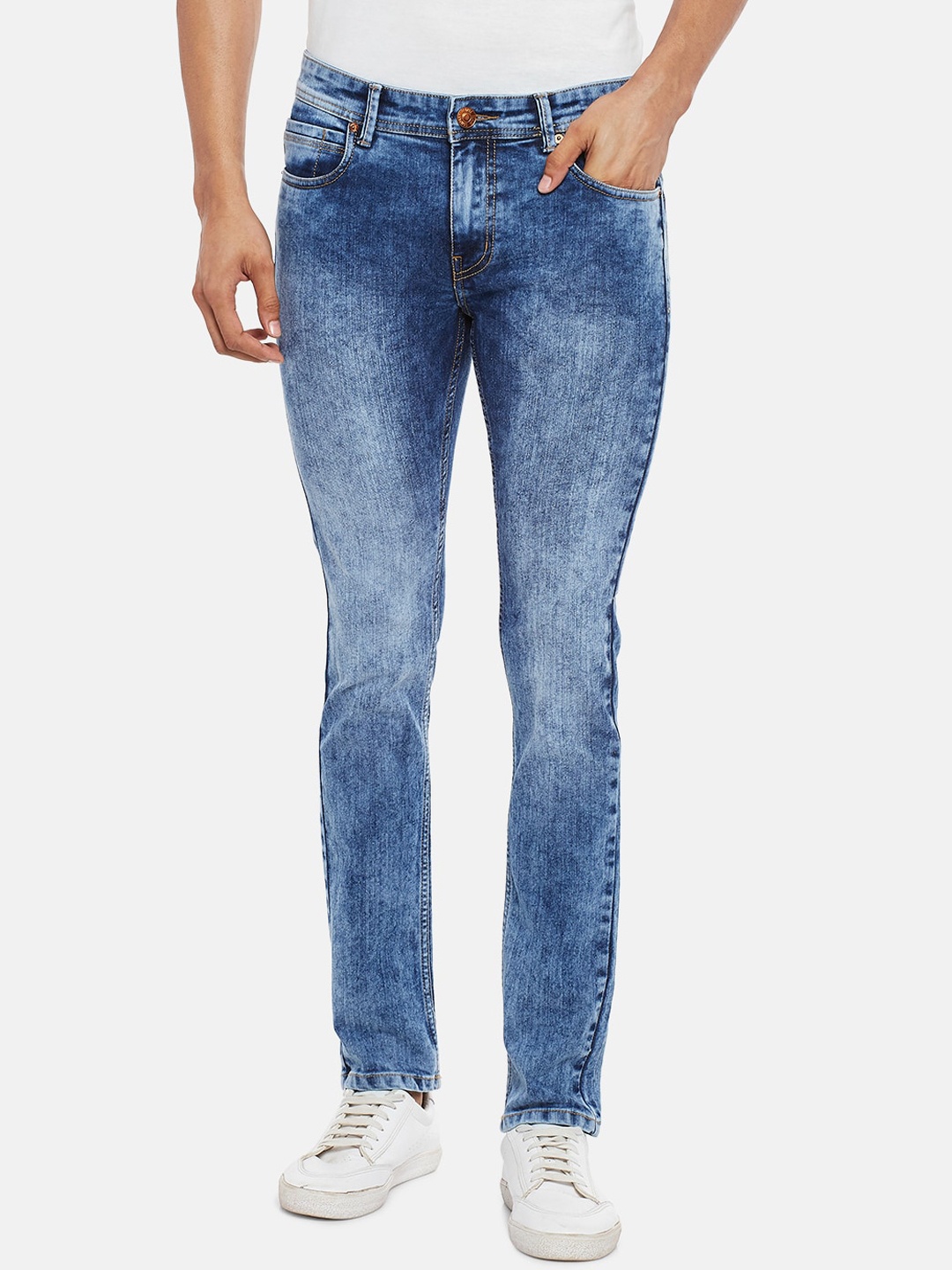 

People Men Blue Slim Fit Heavy Fade Acid Wash Jeans