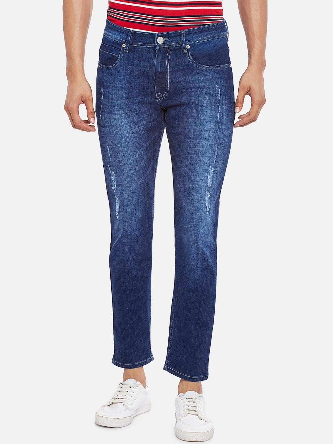 

People Men Blue Skinny Fit Mildly Distressed Light Fade Jeans