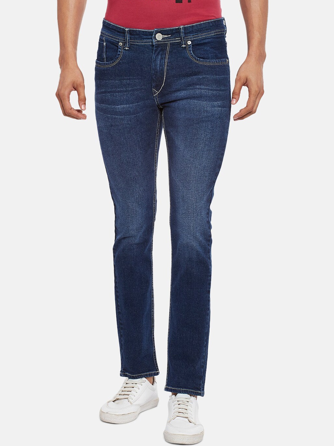 

People Men Navy Blue Slim Fit Light Fade Jeans