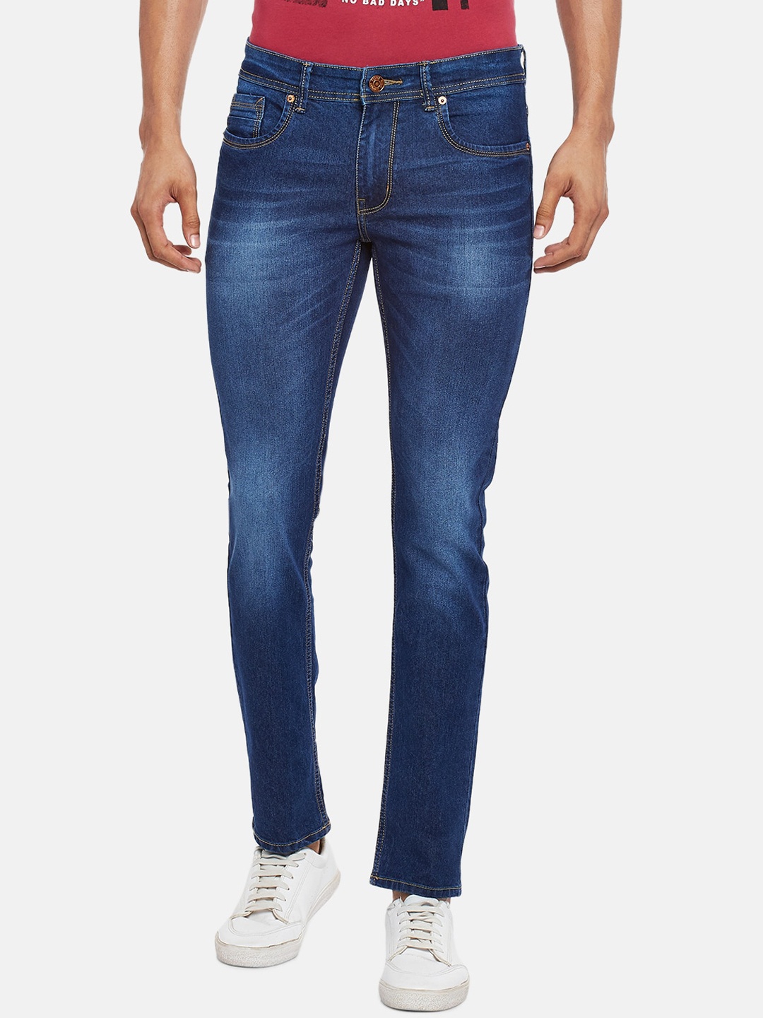 

People Men Navy Blue Slim Fit Light Fade Jeans