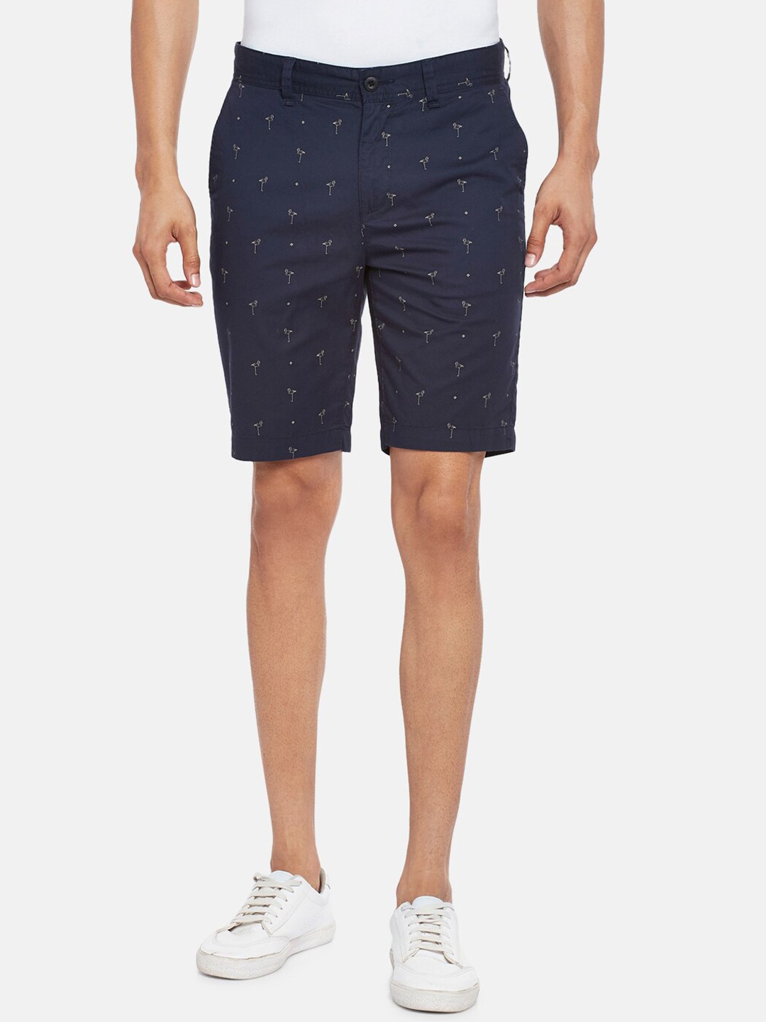 

People Men Navy Blue & White Conversational Printed Regular Shorts