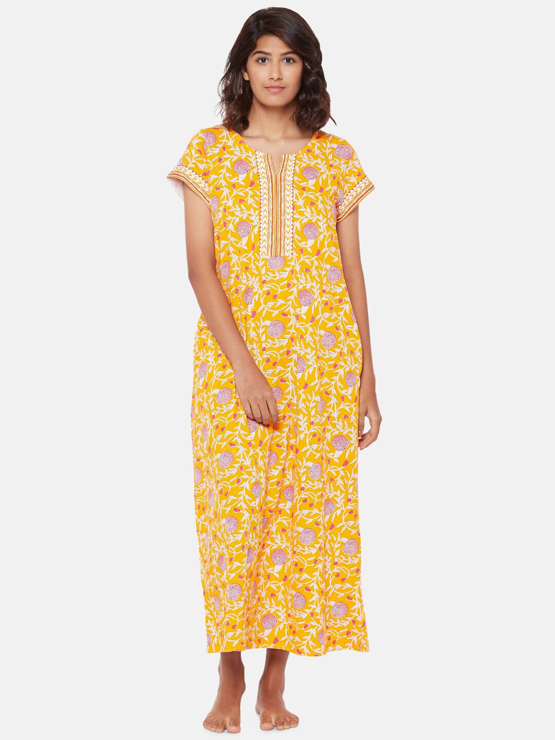 

RANGMANCH BY PANTALOONS Mustard Printed Maxi Nightdress