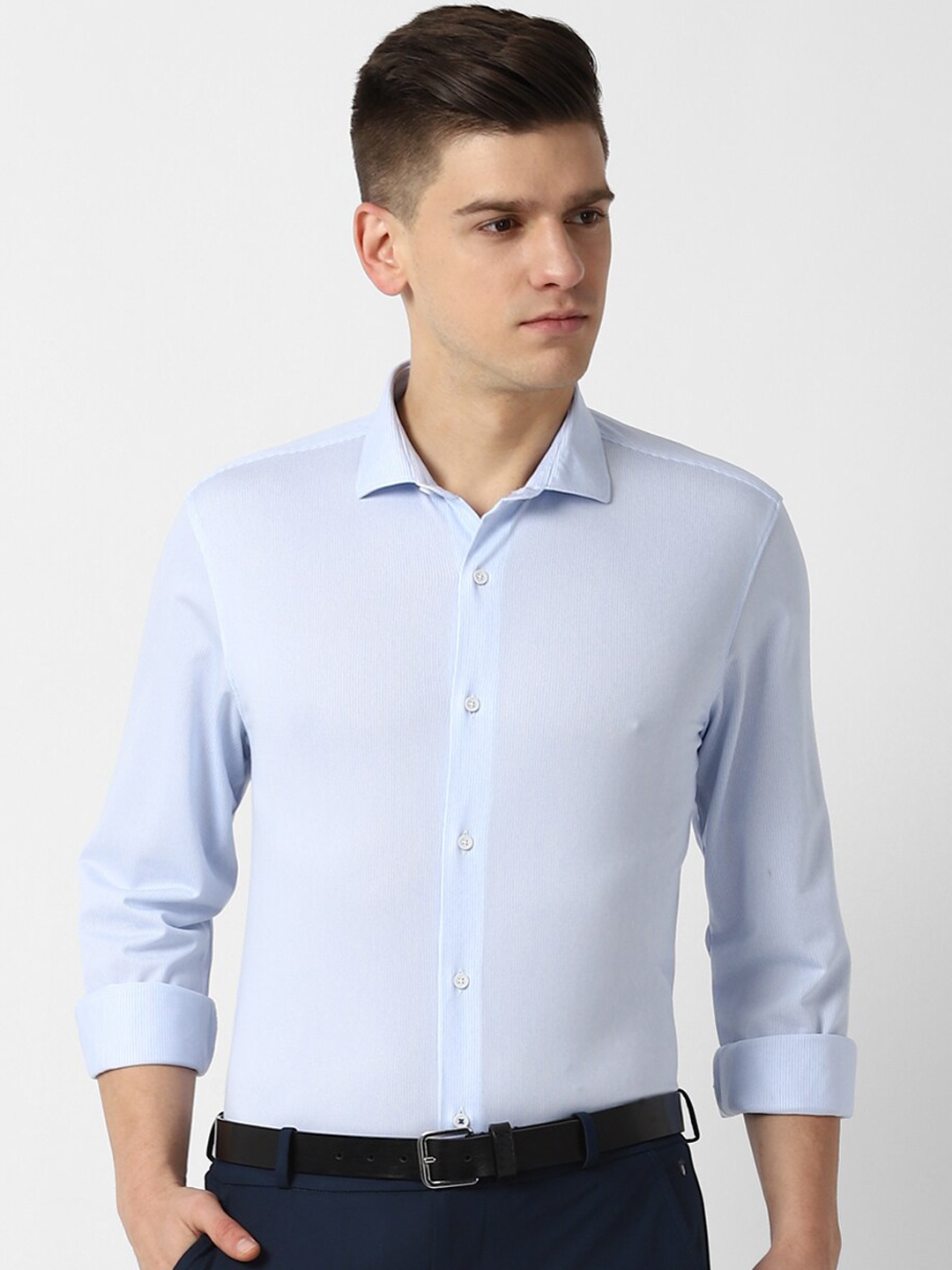

Louis Philippe Sport Men Blue Super Slim Fit Opaque Striped Formal Shirt