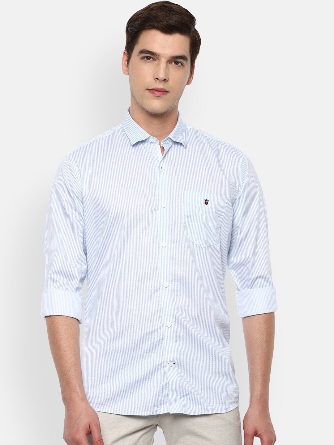 

Louis Philippe Sport Men Blue Slim Fit Opaque Striped Pure Cotton Casual Shirt