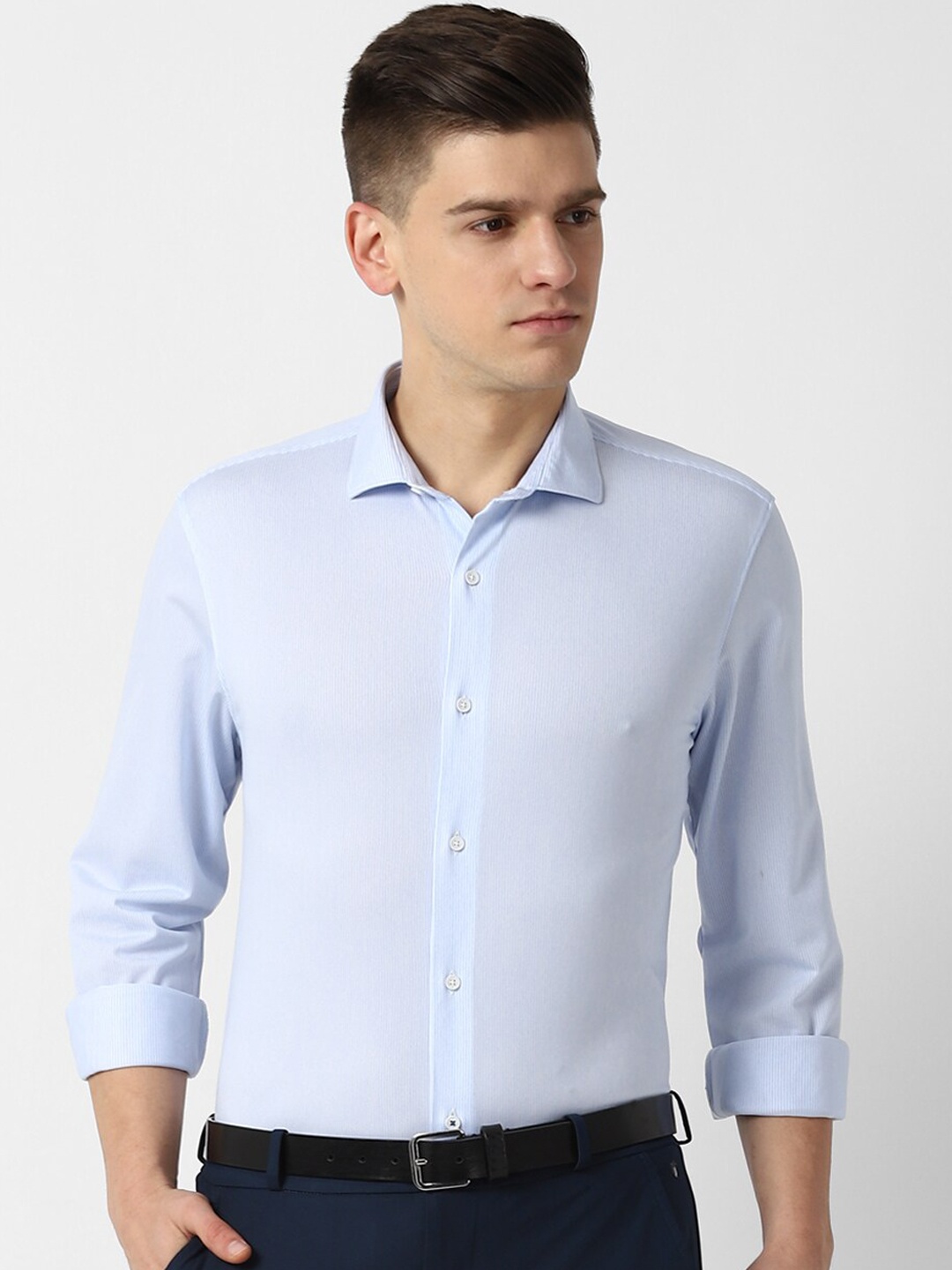 

Louis Philippe Sport Men Blue Super Slim Fit Opaque Striped Formal Shirt