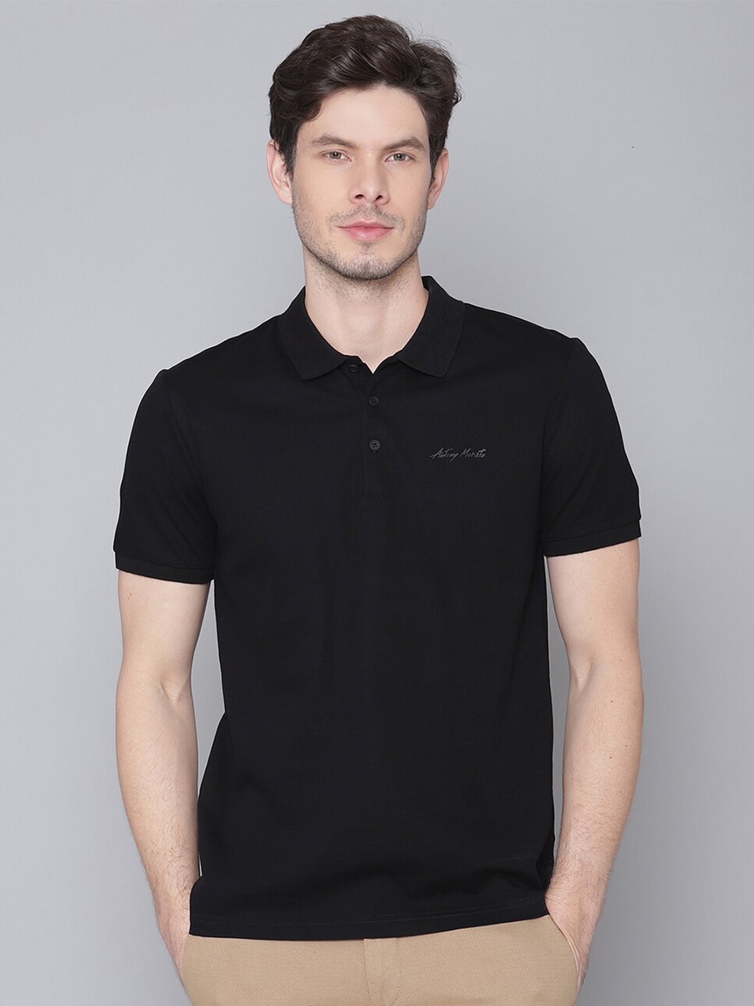 

Antony Morato Men Black Polo Collar Slim Fit T-shirt