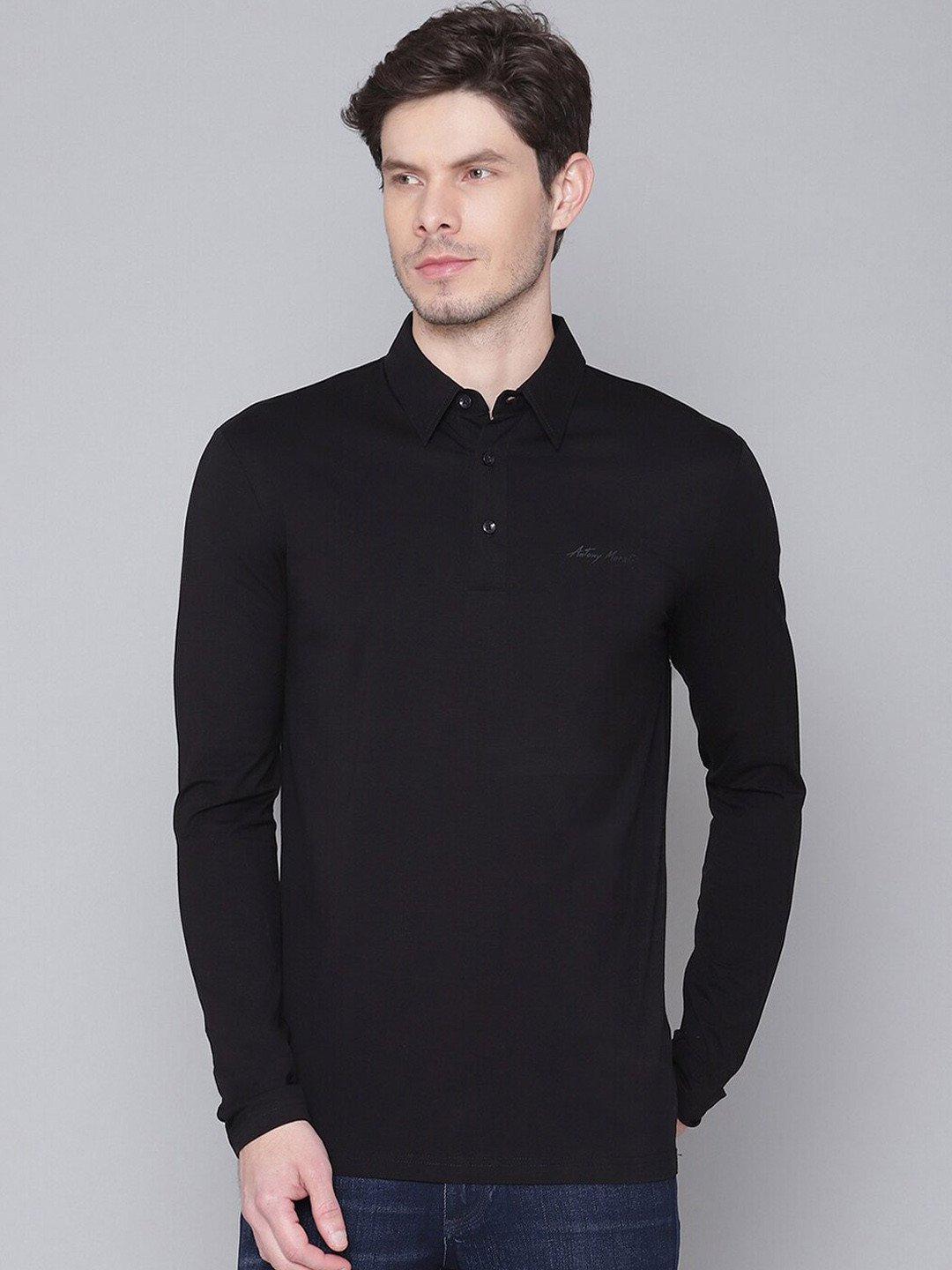 

Antony Morato Men Black Polo Collar Slim Fit T-shirt